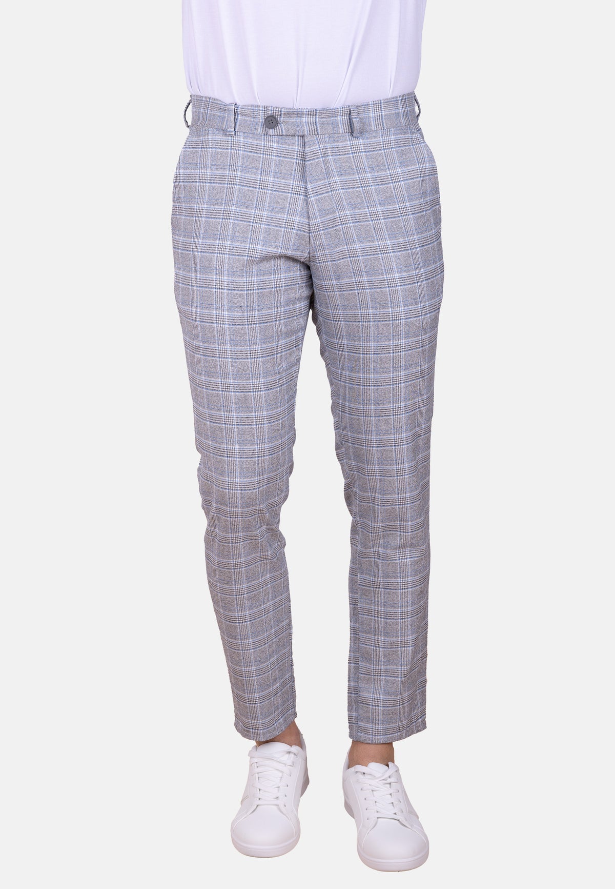 Pantalón chino de vestir cuadro Gales en tonos blanco y azul
