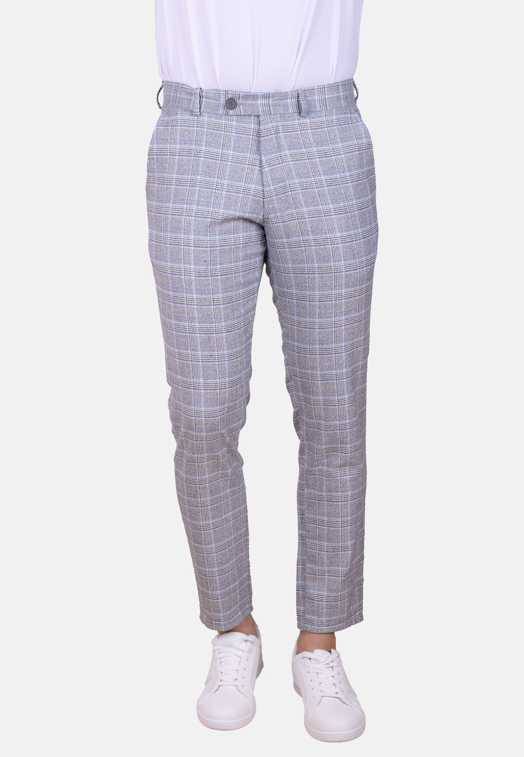 Pantalón chino de vestir cuadro Gales en tonos blanco y azul