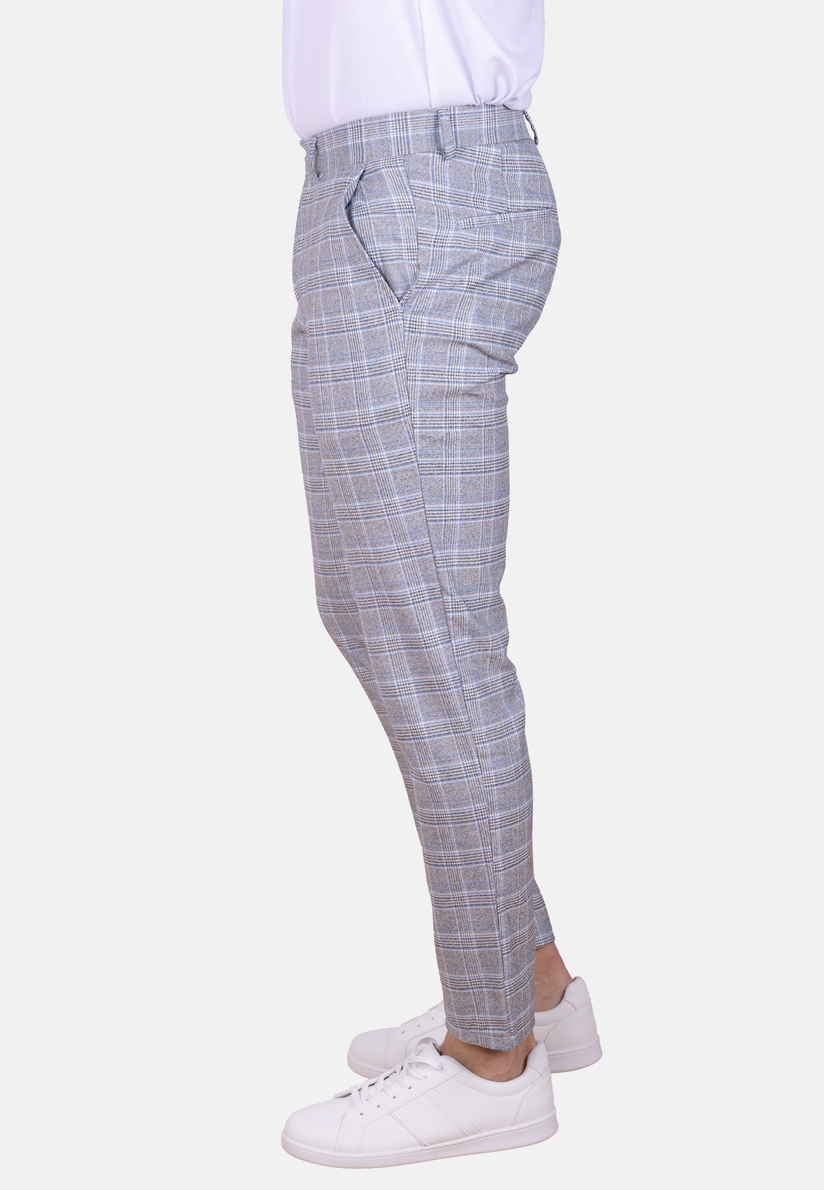 Pantalón chino de vestir cuadro Gales en tonos blanco y azul