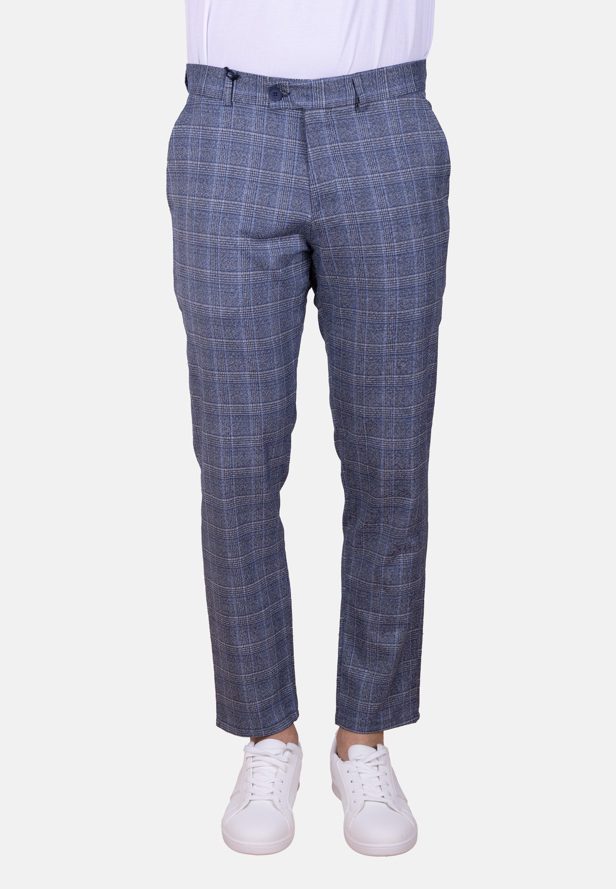 Pantalón chino de vestir cuadro Gales en tonos indigo y azul