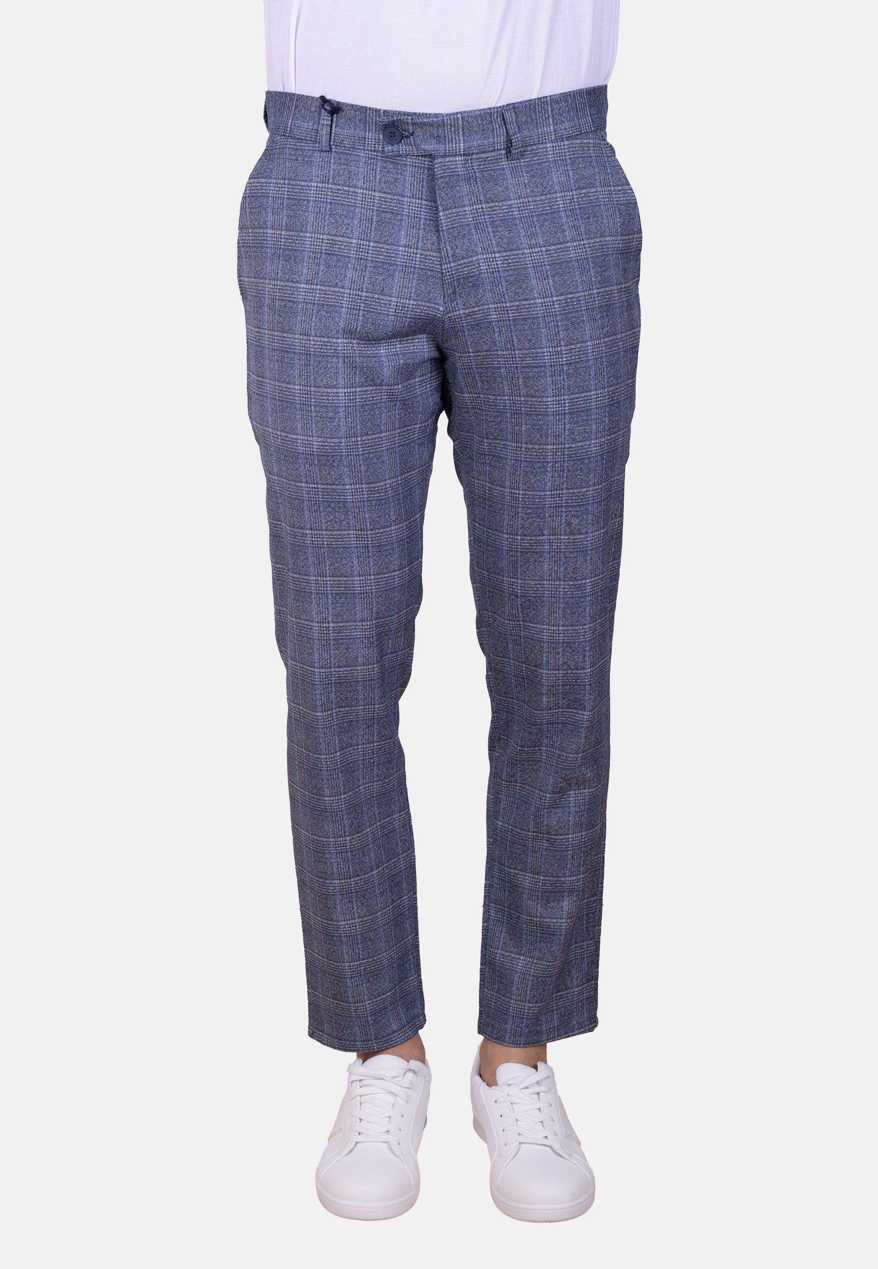 Pantalón chino de vestir cuadro Gales en tonos indigo y azul