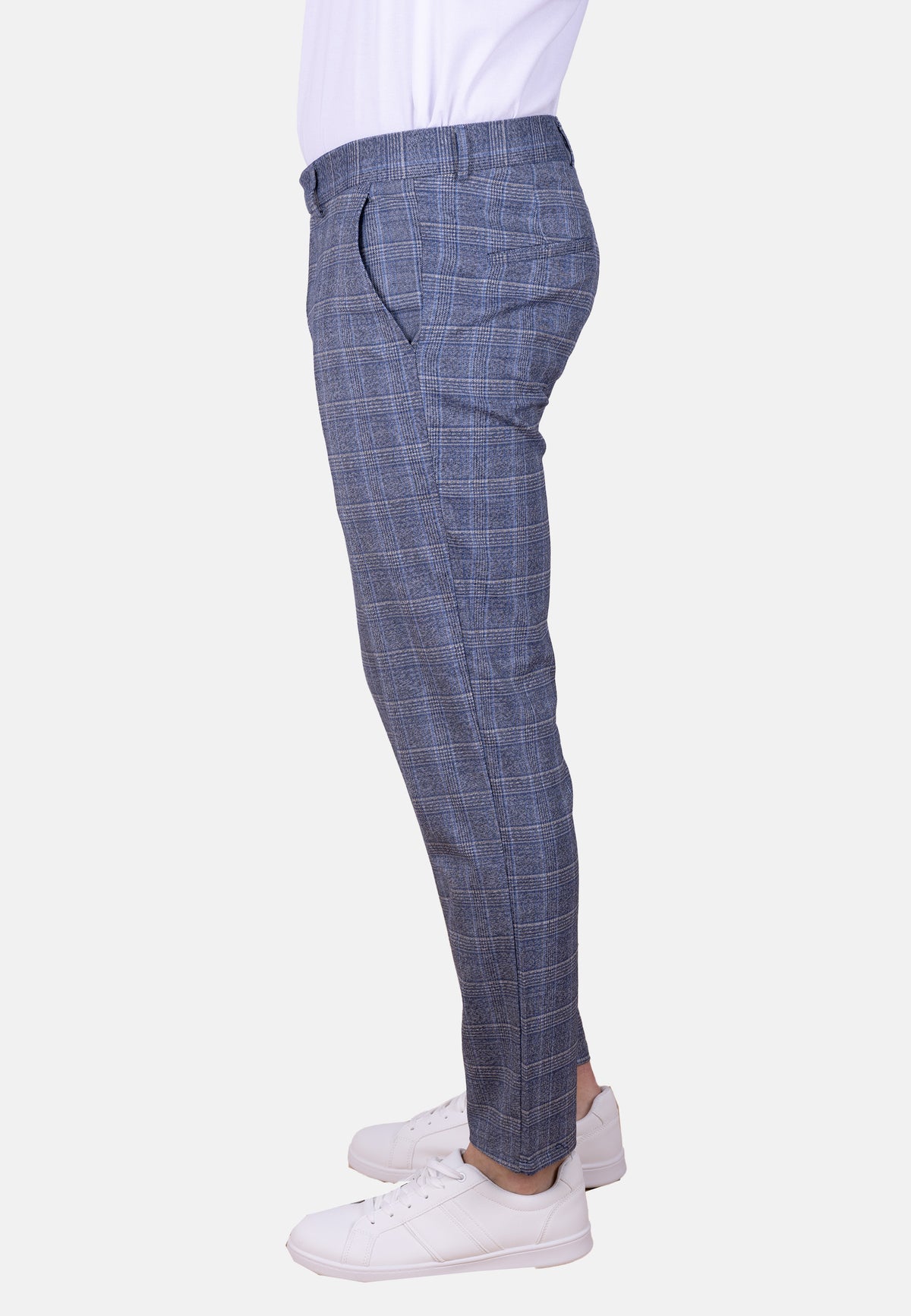 Pantalón chino de vestir cuadro Gales en tonos indigo y azul
