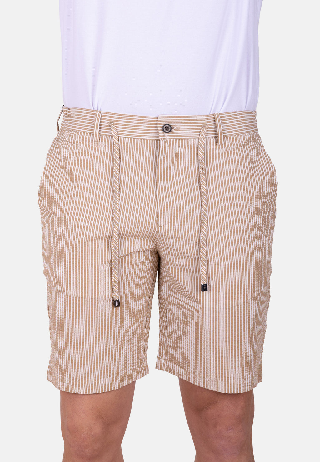 Bermuda chino de rayas beige y blancas con cordón ajustable