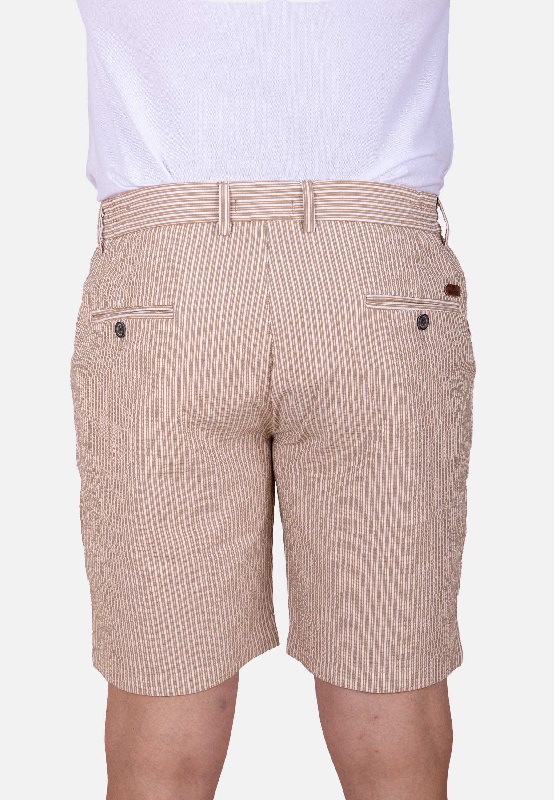 Bermuda chino de rayas beige y blancas con cordón ajustable