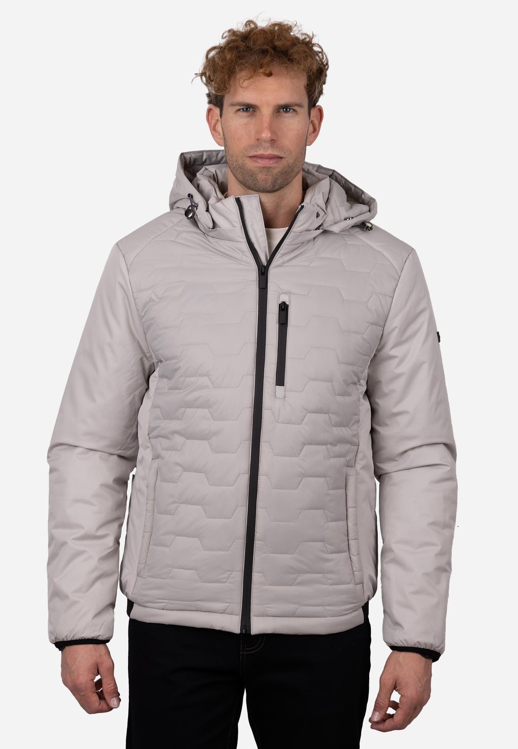 Chaquetón Acolchado Hombre con Capucha y Cremallera en Color Crudo