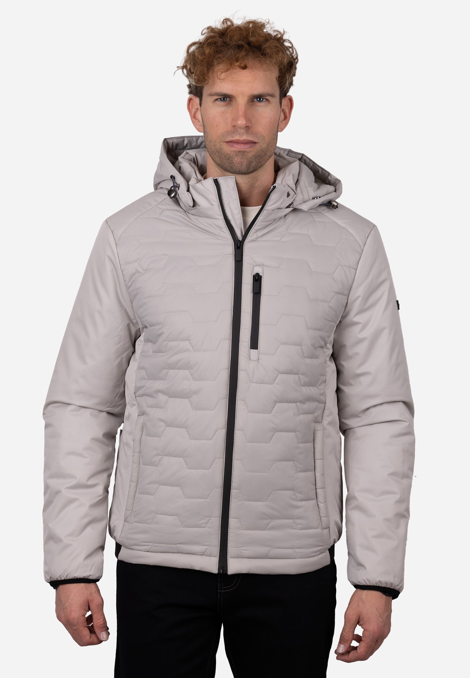 Chaquetón Acolchado Hombre con Capucha y Cremallera en Color Crudo