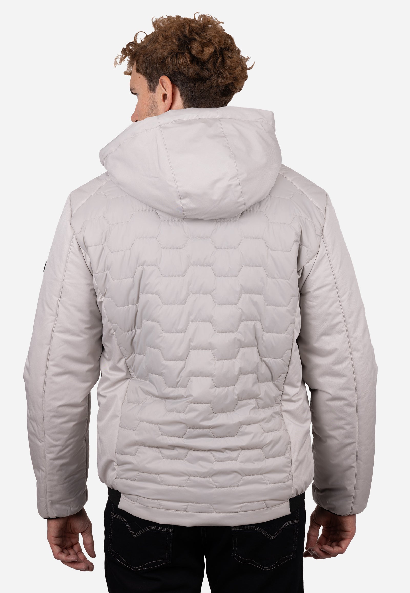Chaquetón Acolchado Hombre con Capucha y Cremallera en Color Crudo