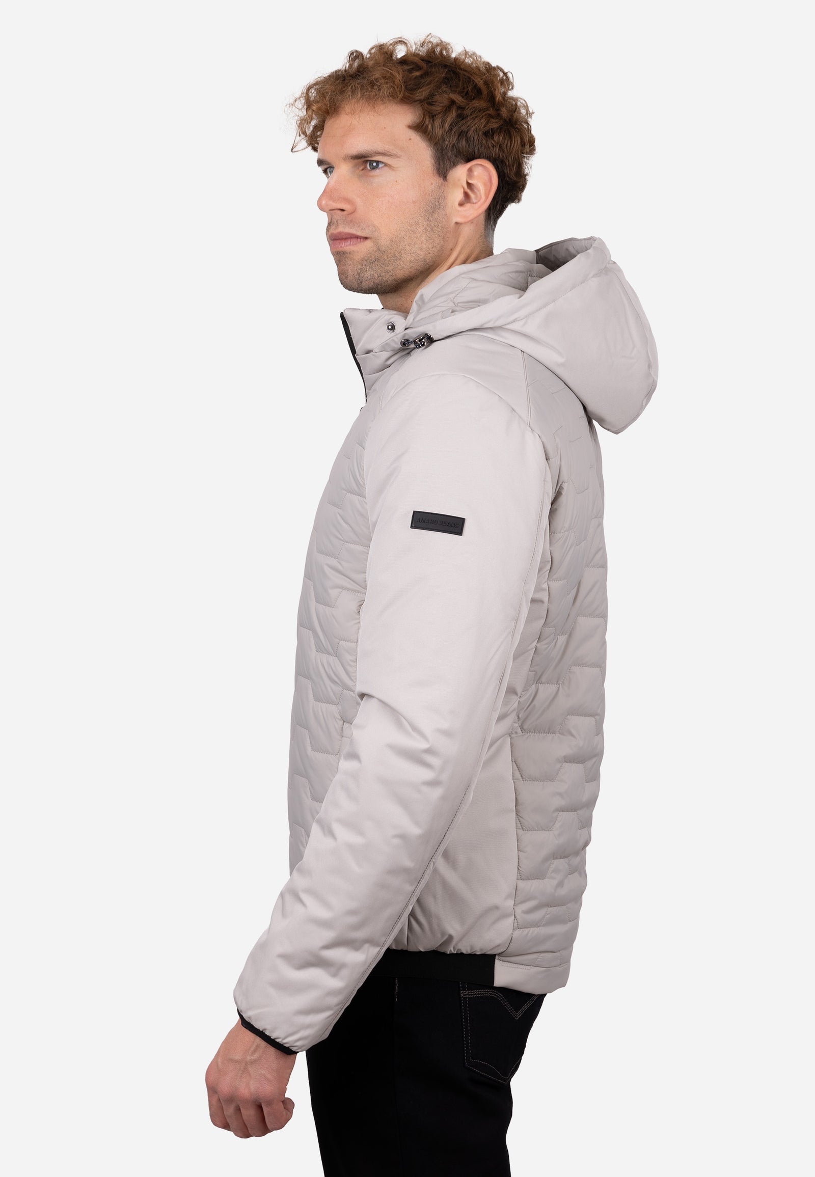 Chaquetón Acolchado Hombre con Capucha y Cremallera en Color Crudo