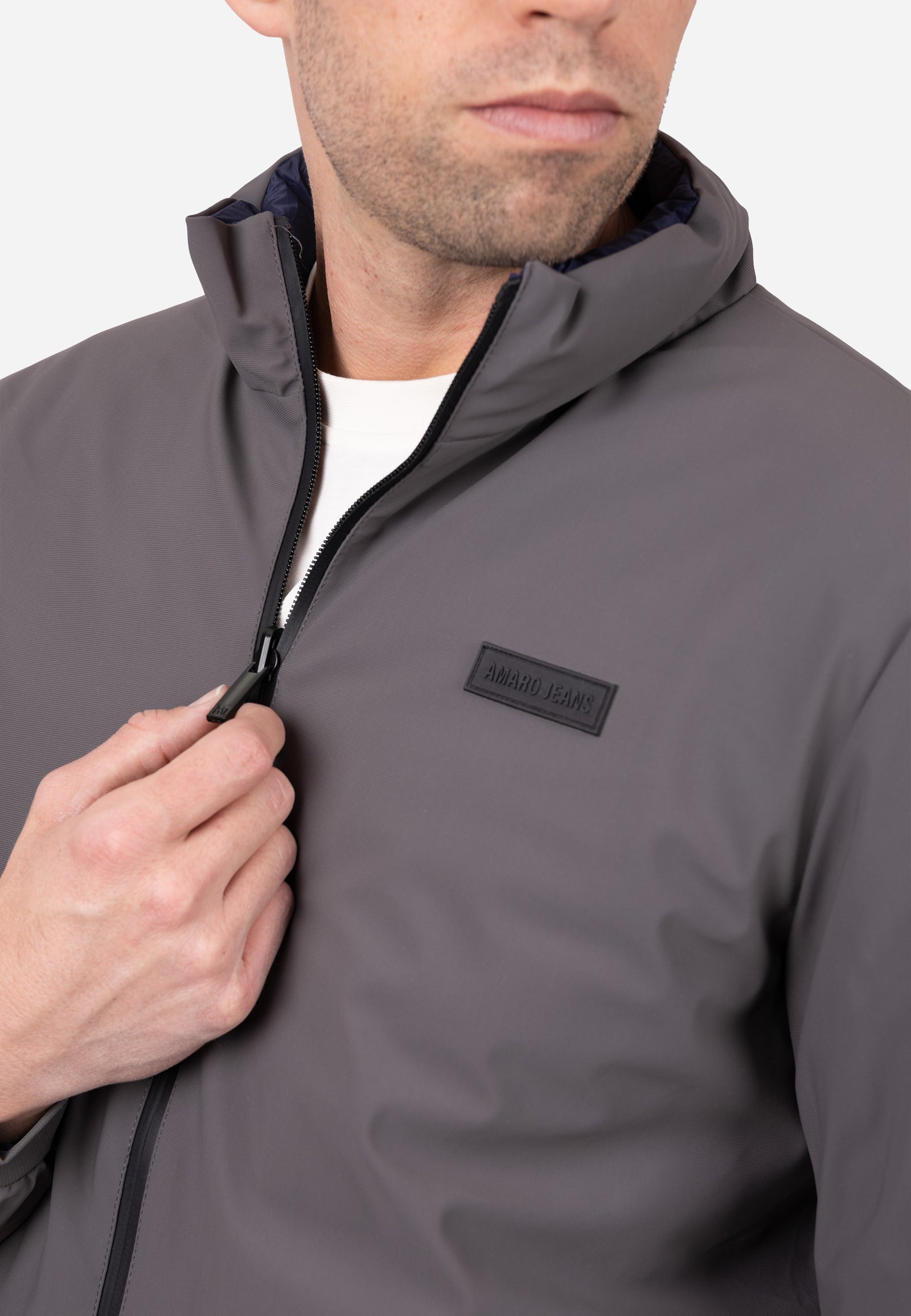 Chaquetón Reversible Hombre Azul–Gris con Capucha Ligero, Térmico y Resistente al Viento