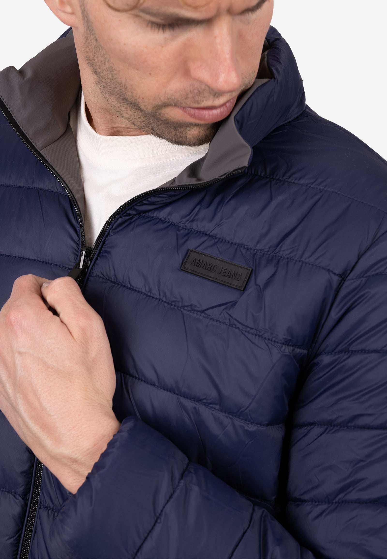 Chaquetón Reversible Hombre Azul–Gris con Capucha Ligero, Térmico y Resistente al Viento