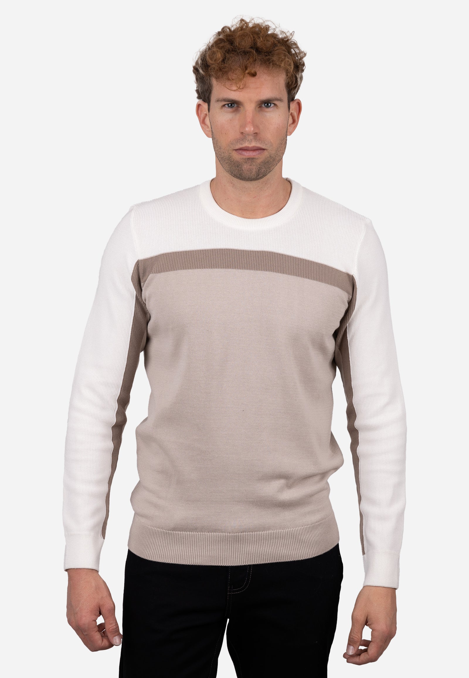Jersey con diseño tricolor y rayas horizontales granulado beige
