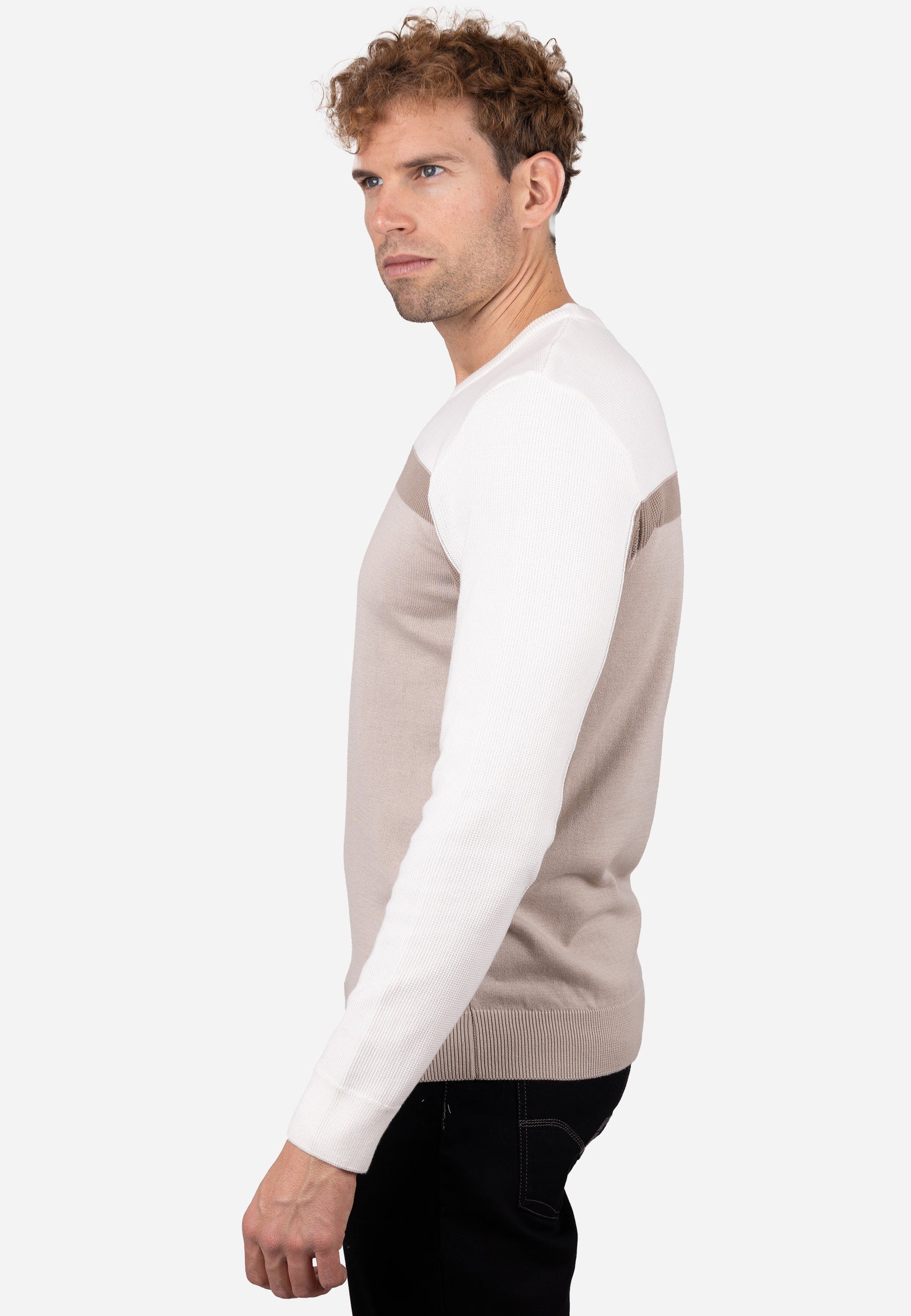 Jersey con diseño tricolor y rayas horizontales granulado beige