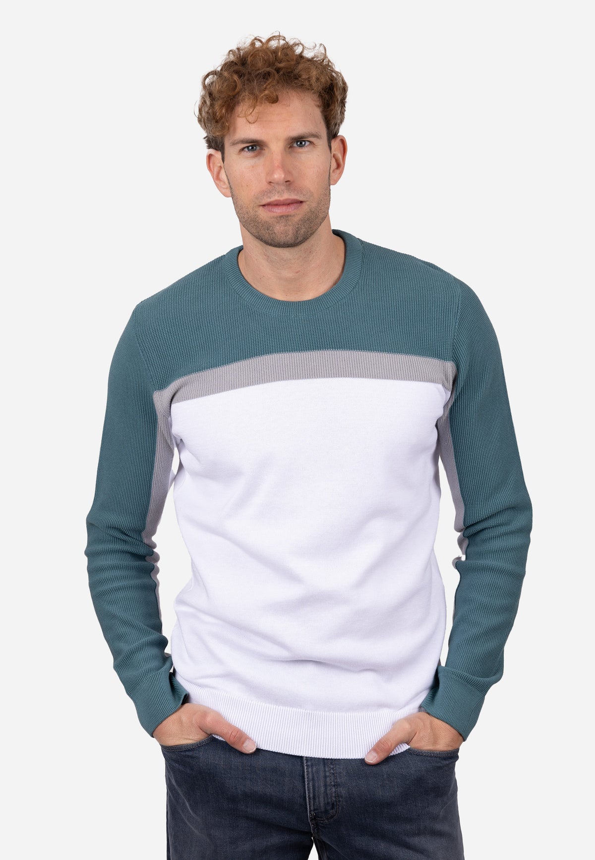 Jersey con diseño tricolor y rayas horizontales granulado azul
