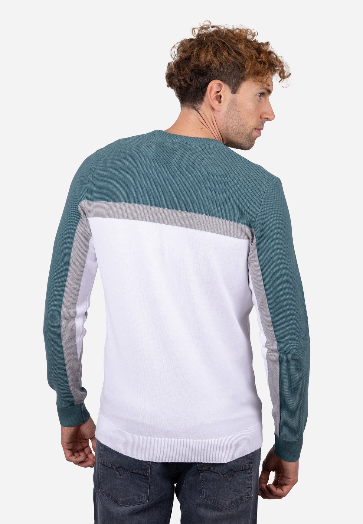 Jersey con diseño tricolor y rayas horizontales granulado azul