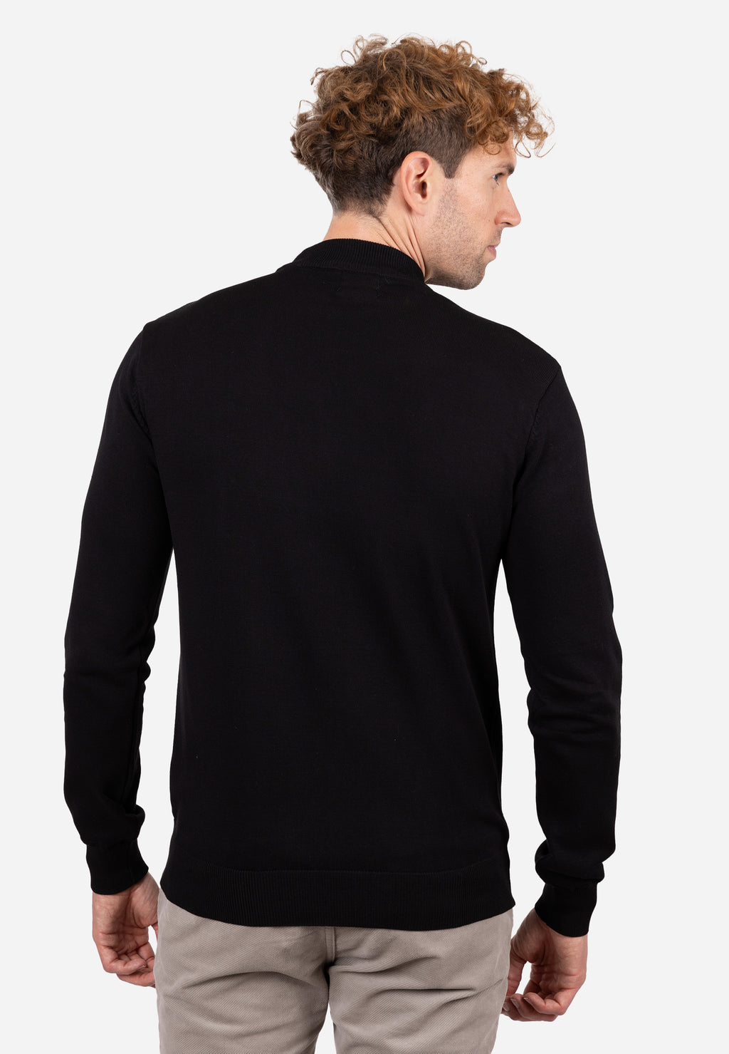 Jersey liso cuello caja con textura granulada y puños elásticos a rayas Negro