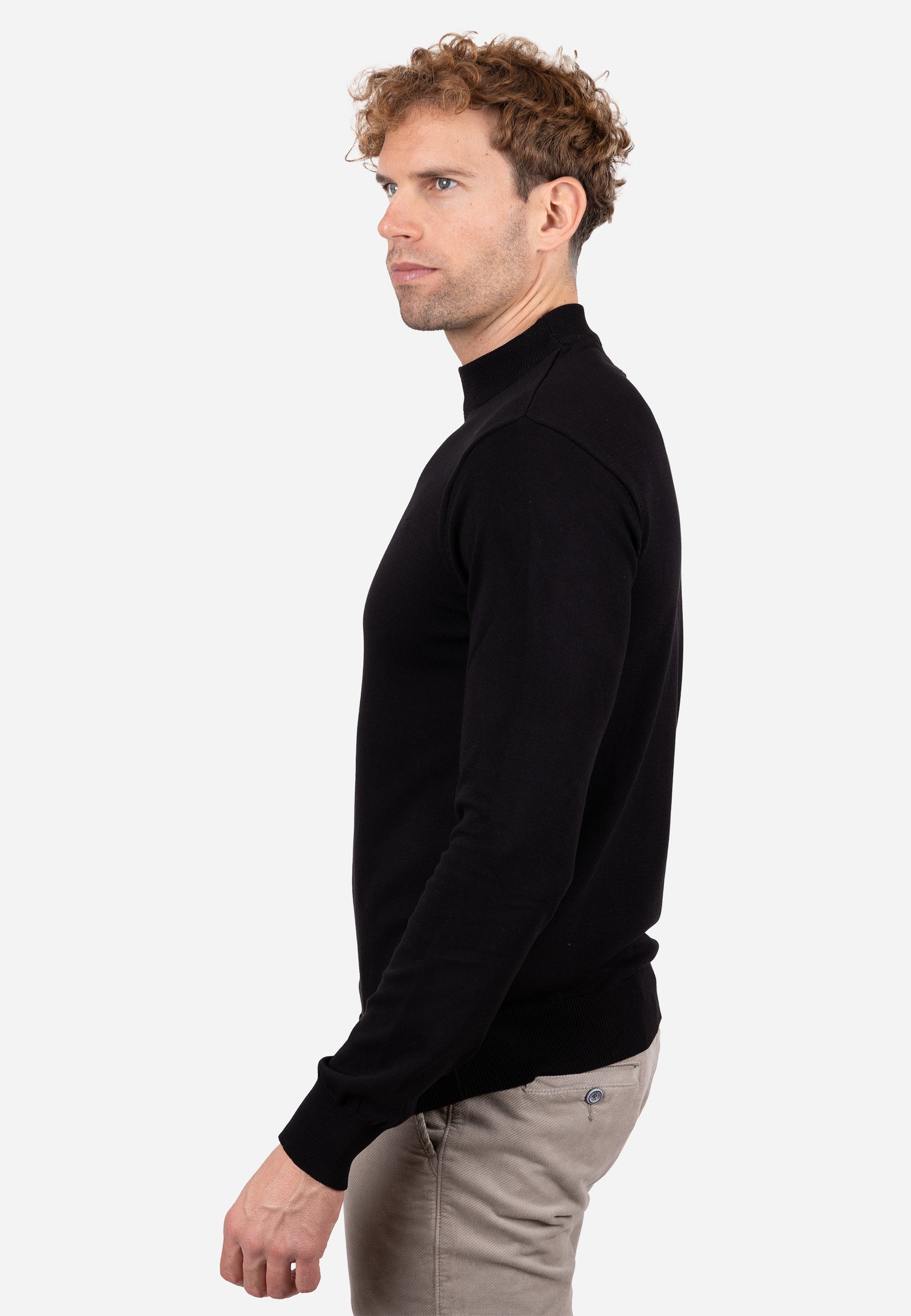 Jersey liso cuello caja con textura granulada y puños elásticos a rayas Negro