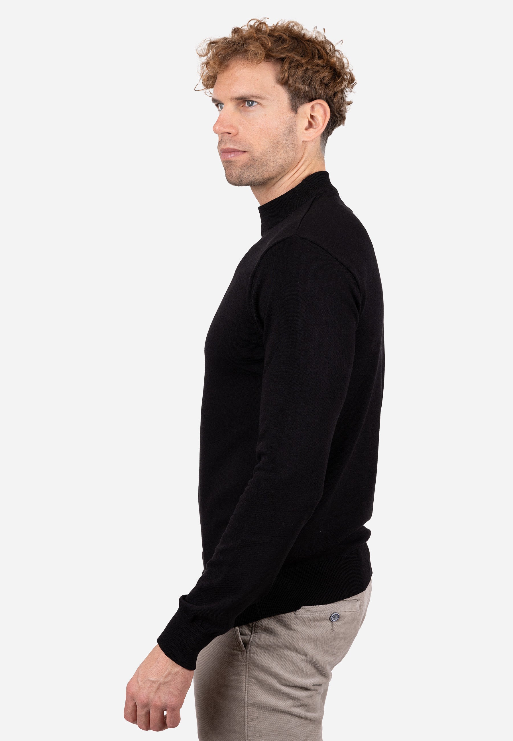 Jersey liso cuello caja con textura granulada y puños elásticos a rayas Negro