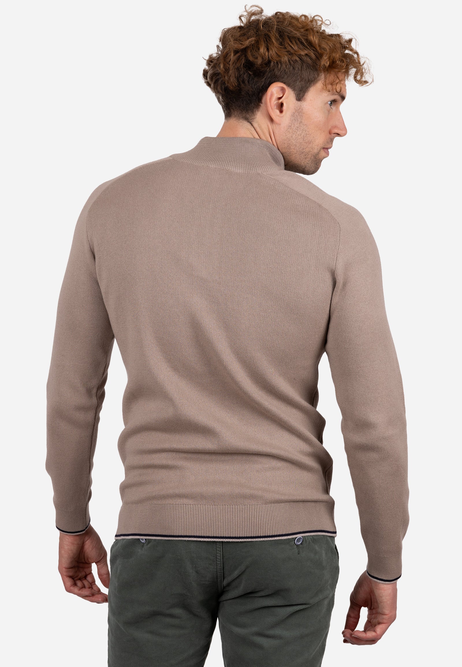 Jersey Hombre Media Cremallera Horizontal con Refuerzo en Hombros Beige