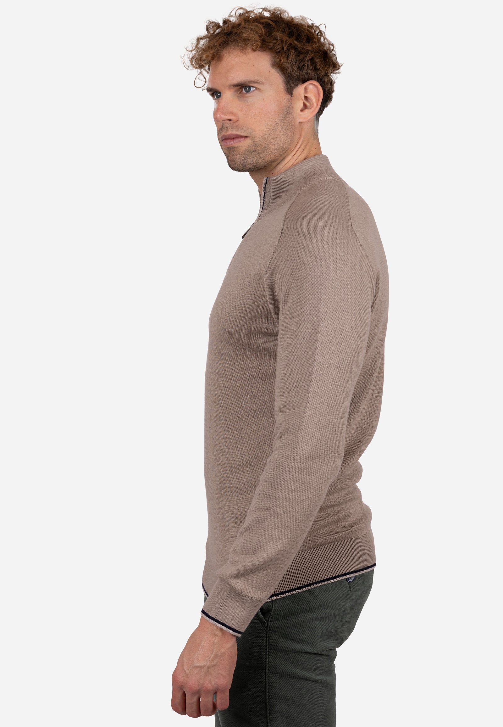 Jersey Hombre Media Cremallera Horizontal con Refuerzo en Hombros Beige
