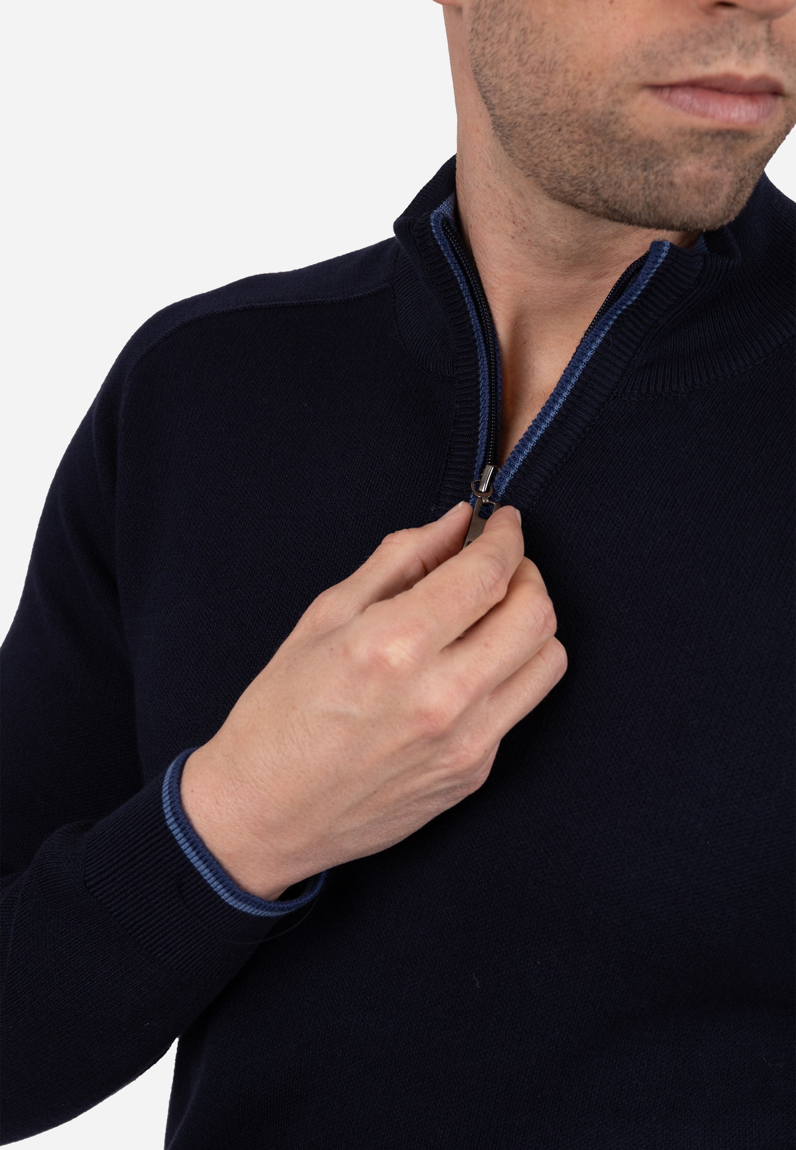 Jersey Hombre Media Cremallera Horizontal con Refuerzo en Hombros Marino