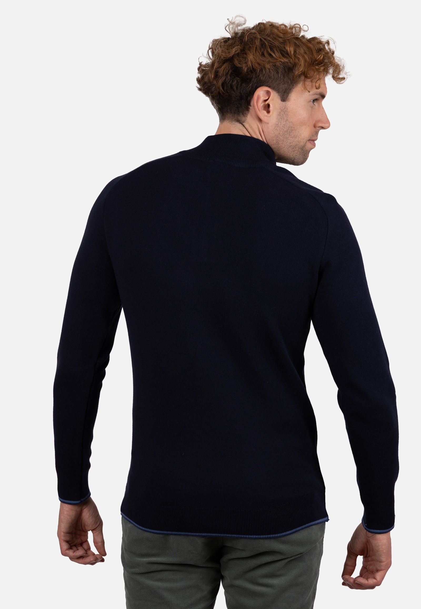 Jersey Hombre Media Cremallera Horizontal con Refuerzo en Hombros Marino