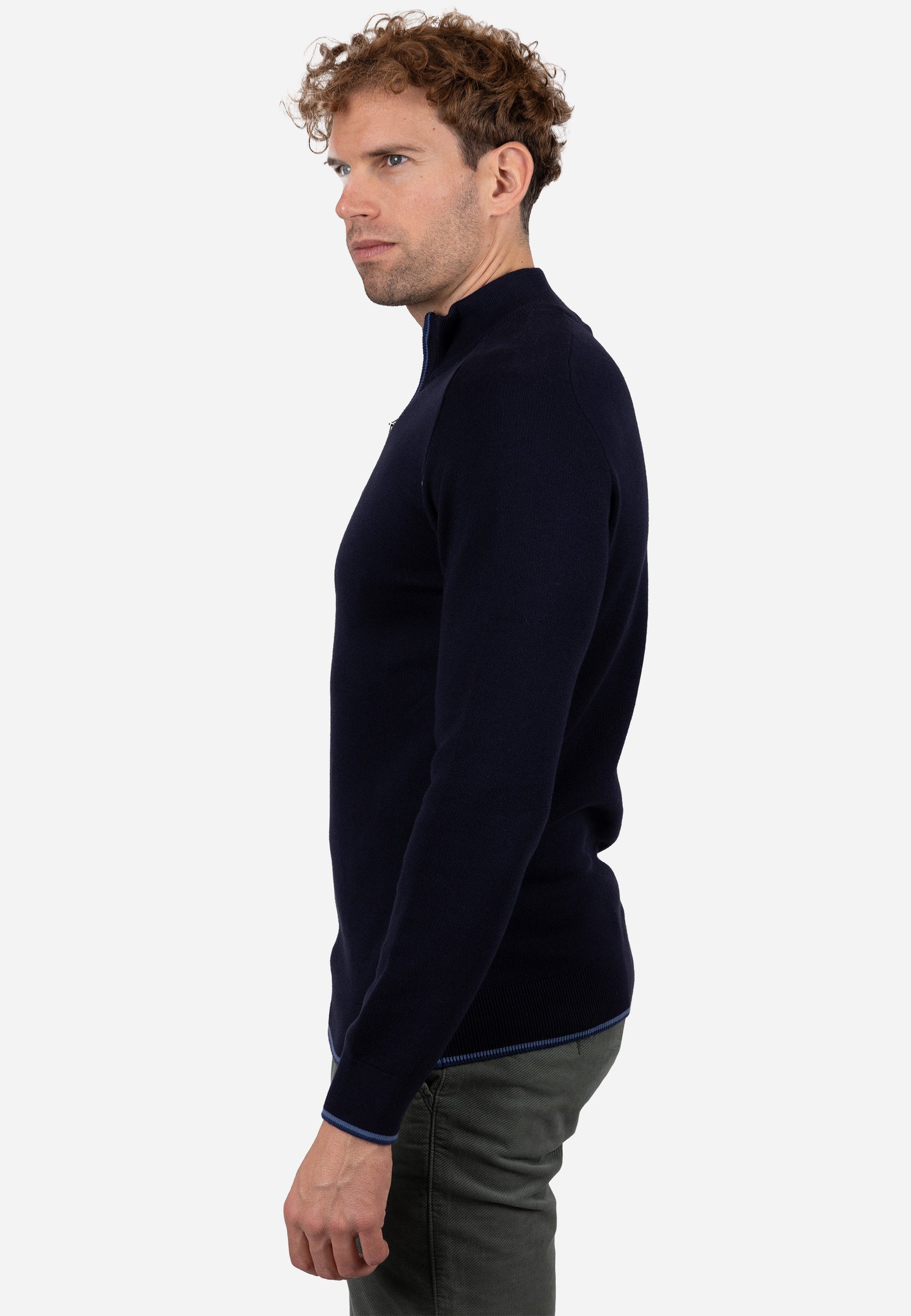 Jersey Hombre Media Cremallera Horizontal con Refuerzo en Hombros Marino