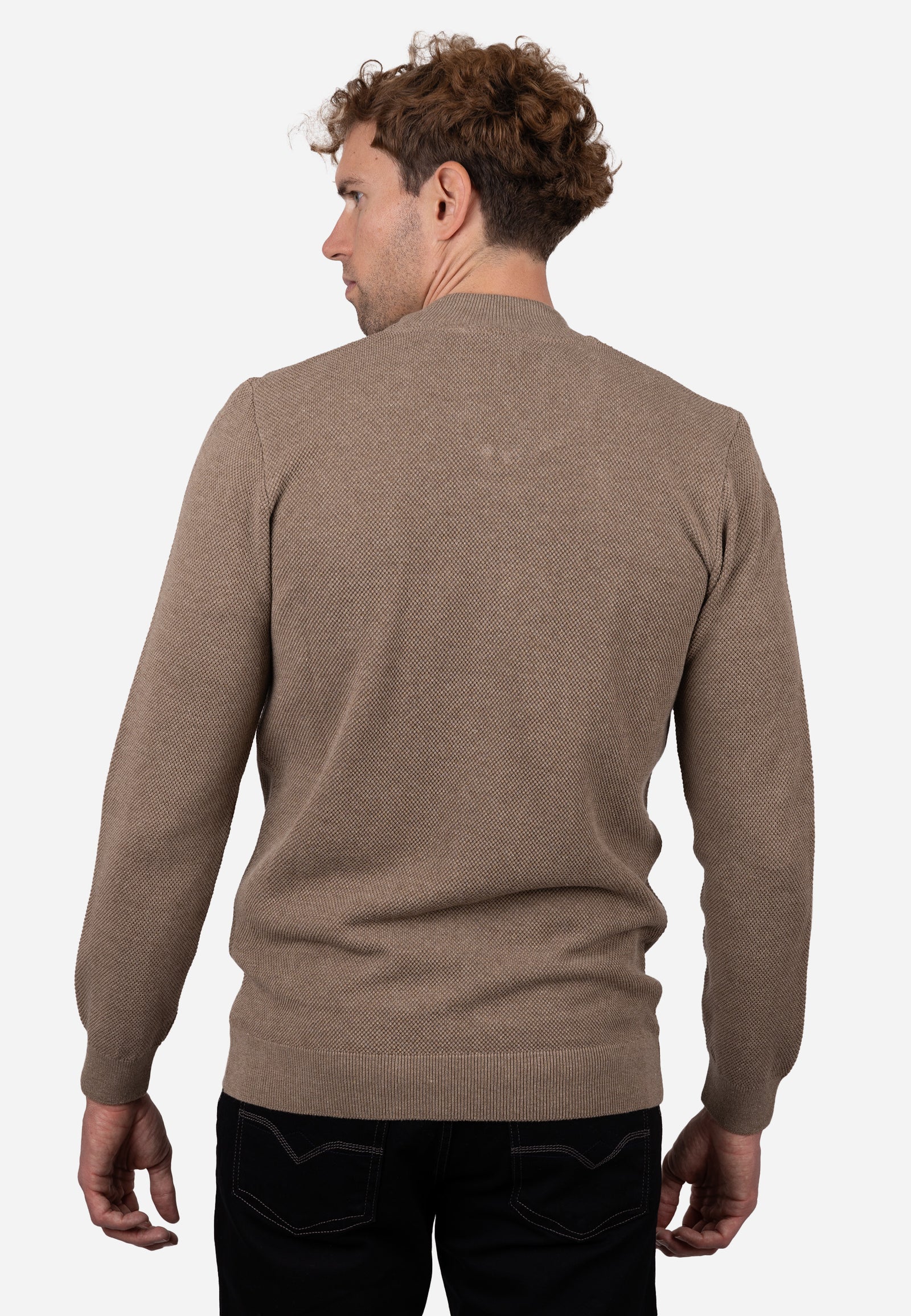 Cardigan Hombre Cuello Bomber Liso Granulado Camel