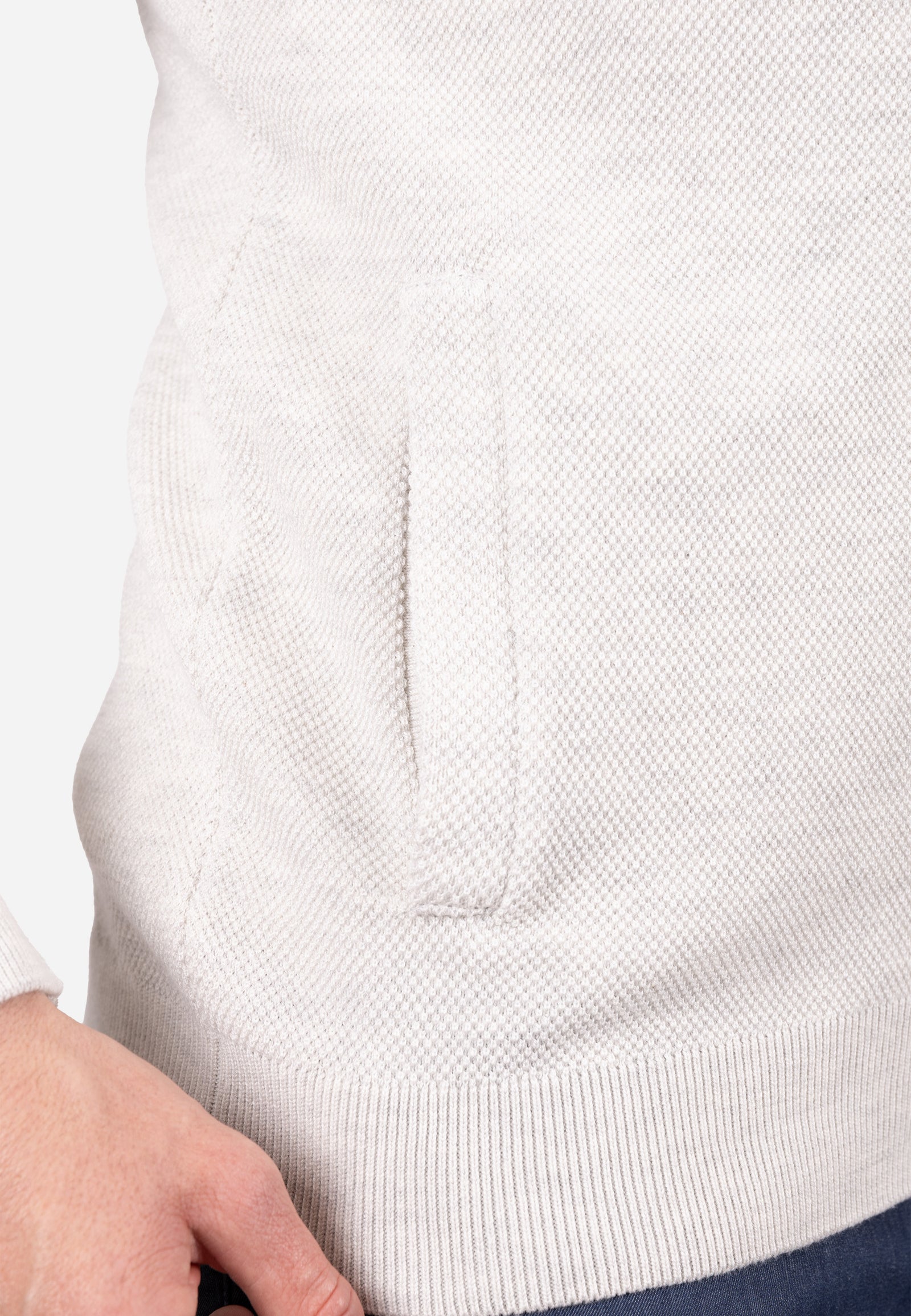 Cardigan Hombre Cuello Bomber Liso Granulado Crudo