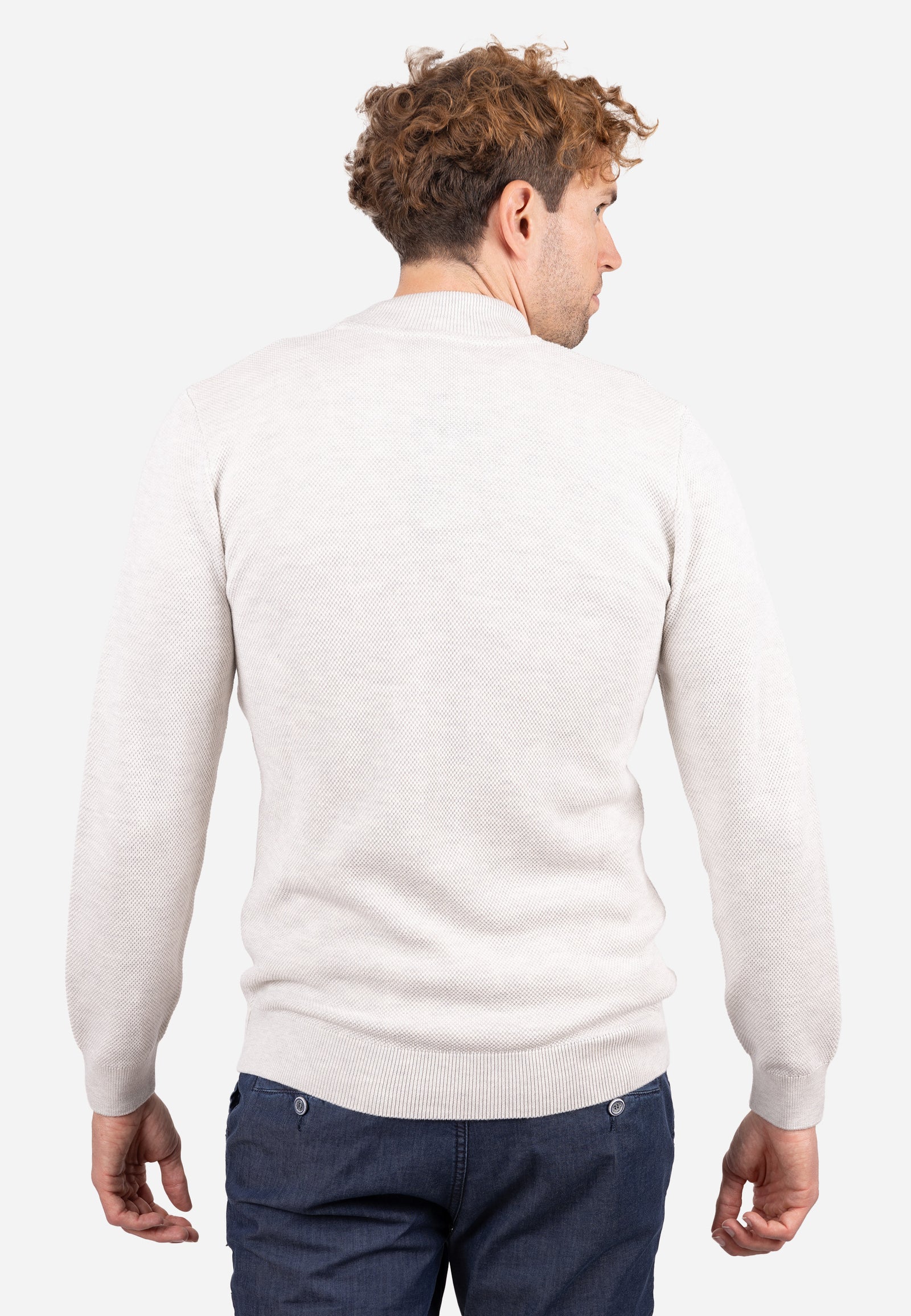 Cardigan Hombre Cuello Bomber Liso Granulado Crudo