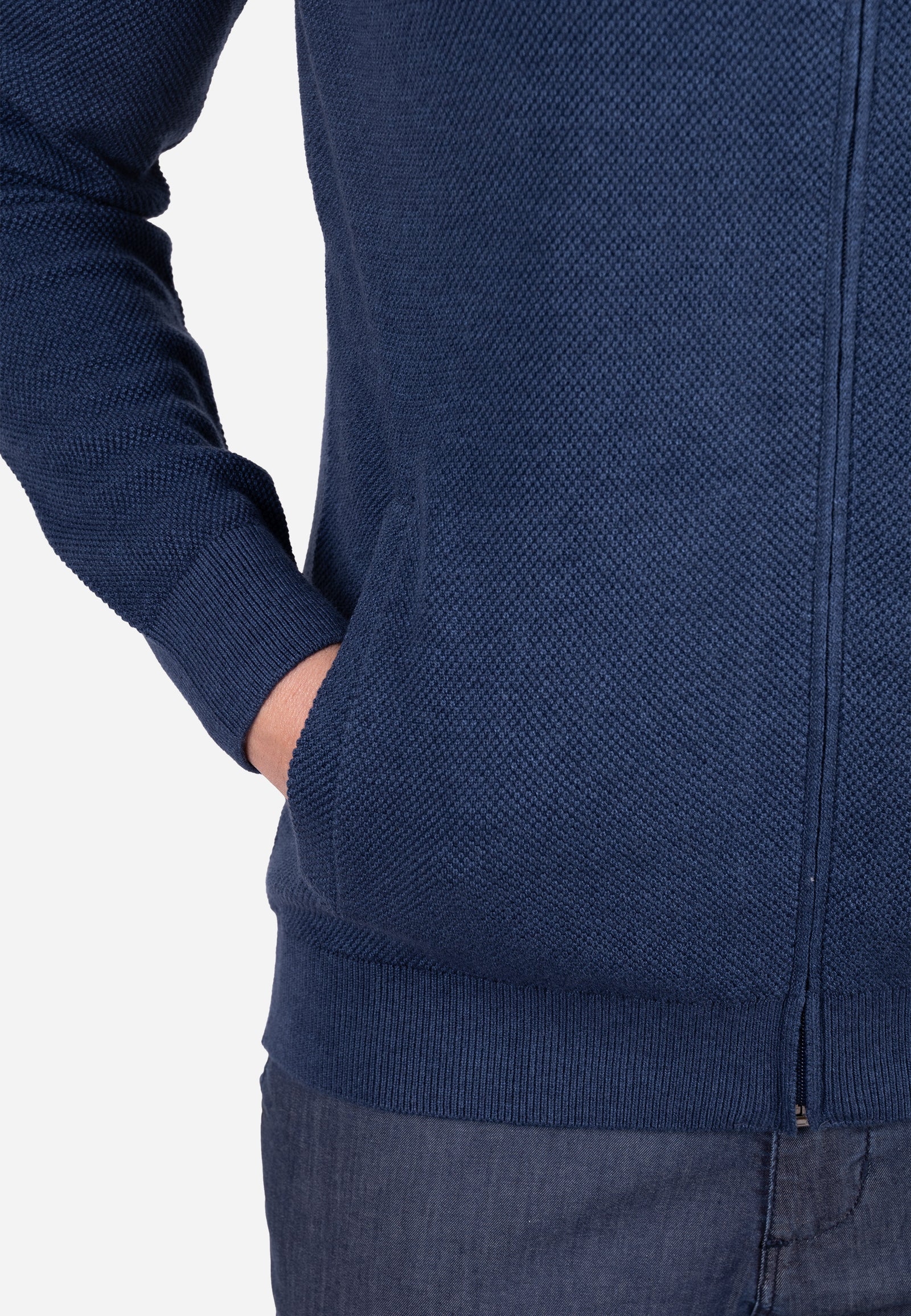 Cardigan Hombre Cuello Bomber Liso Granulado Indigo