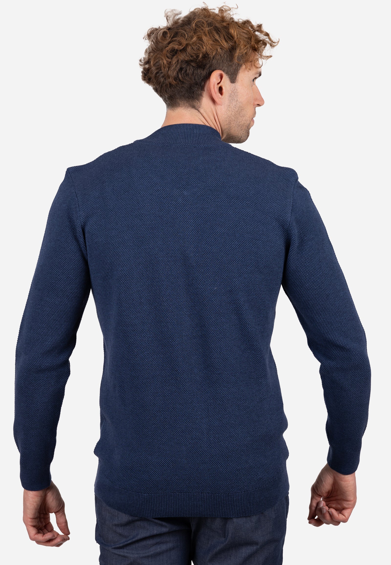 Cardigan Hombre Cuello Bomber Liso Granulado Indigo