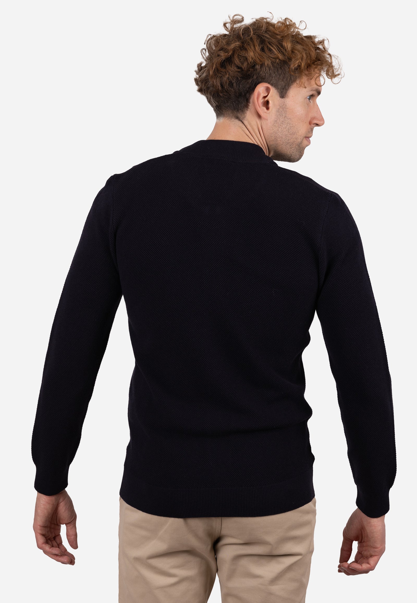 Cardigan Hombre Cuello Bomber Liso Granulado Marino