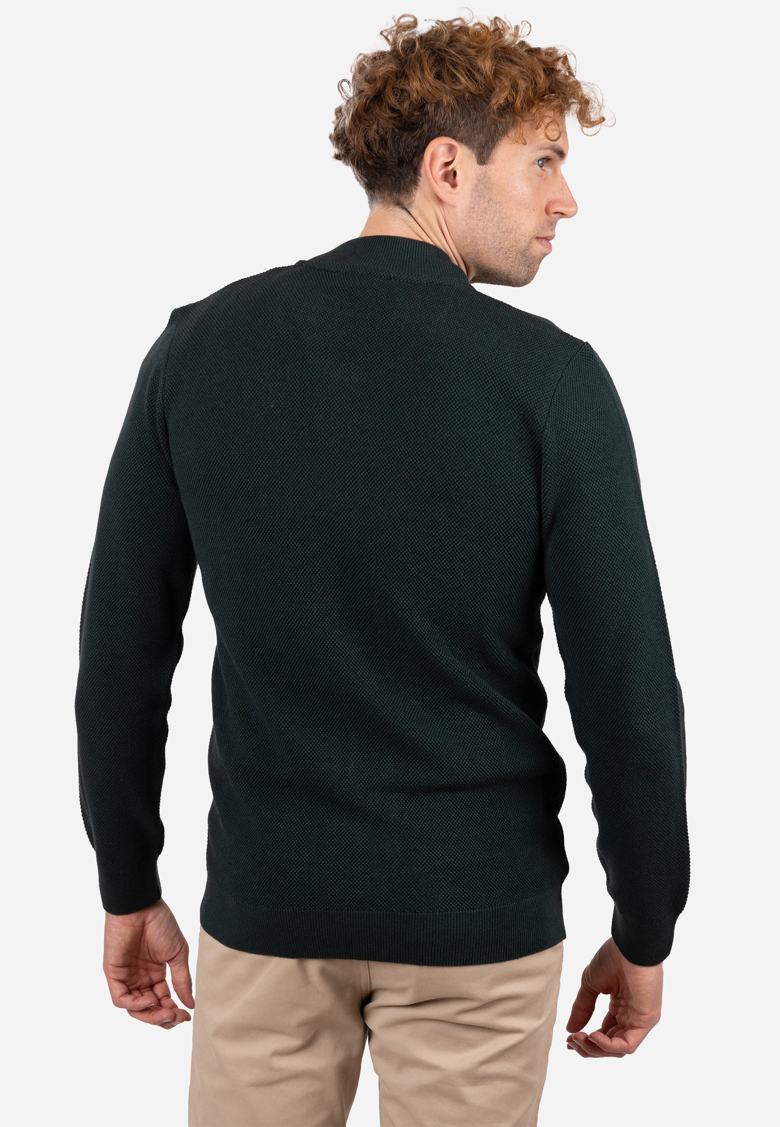 Cardigan Hombre Cuello Bomber Liso Granulado Verde