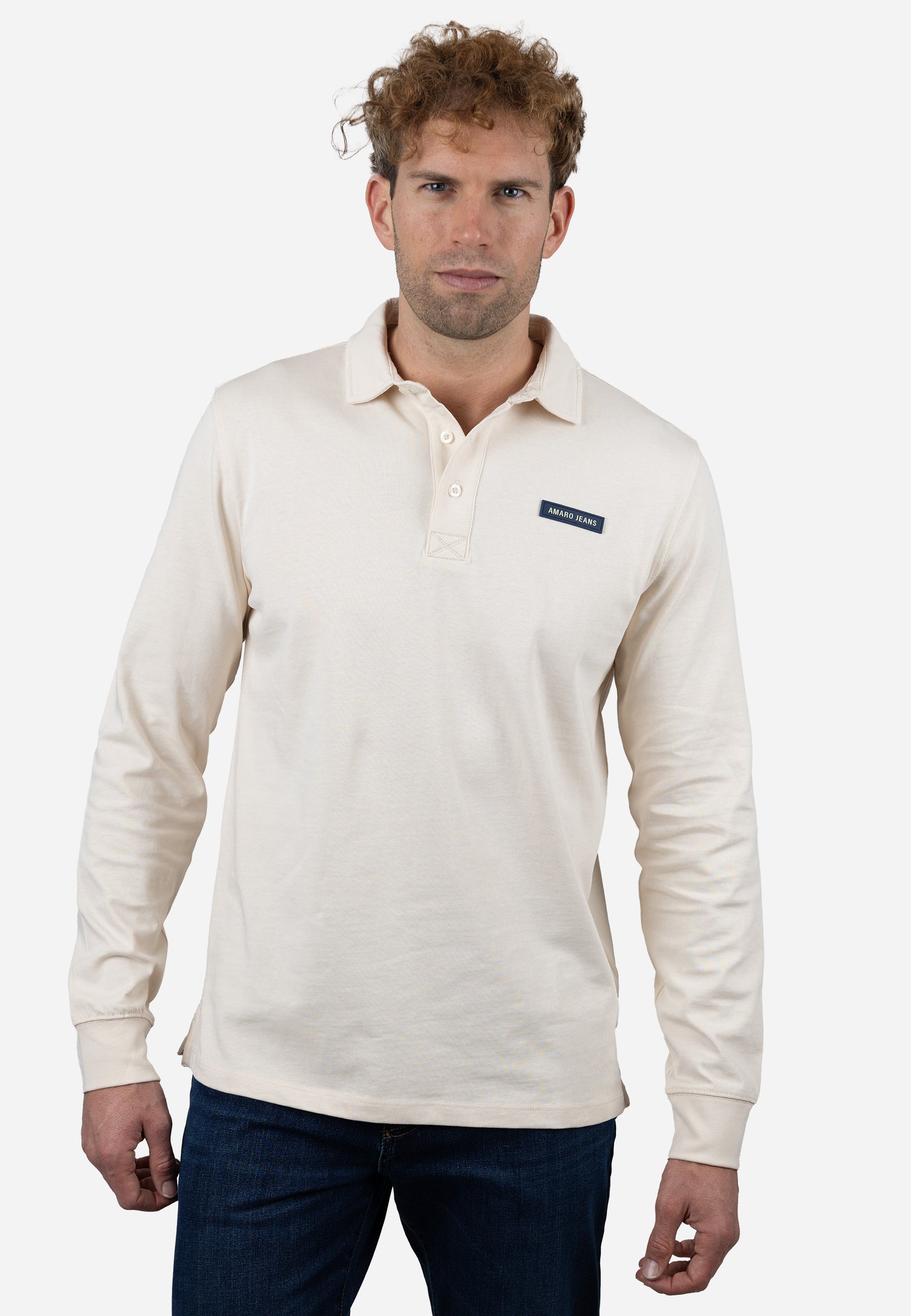Polo Hombre Manga Larga Punto Liso AMARO Crudo