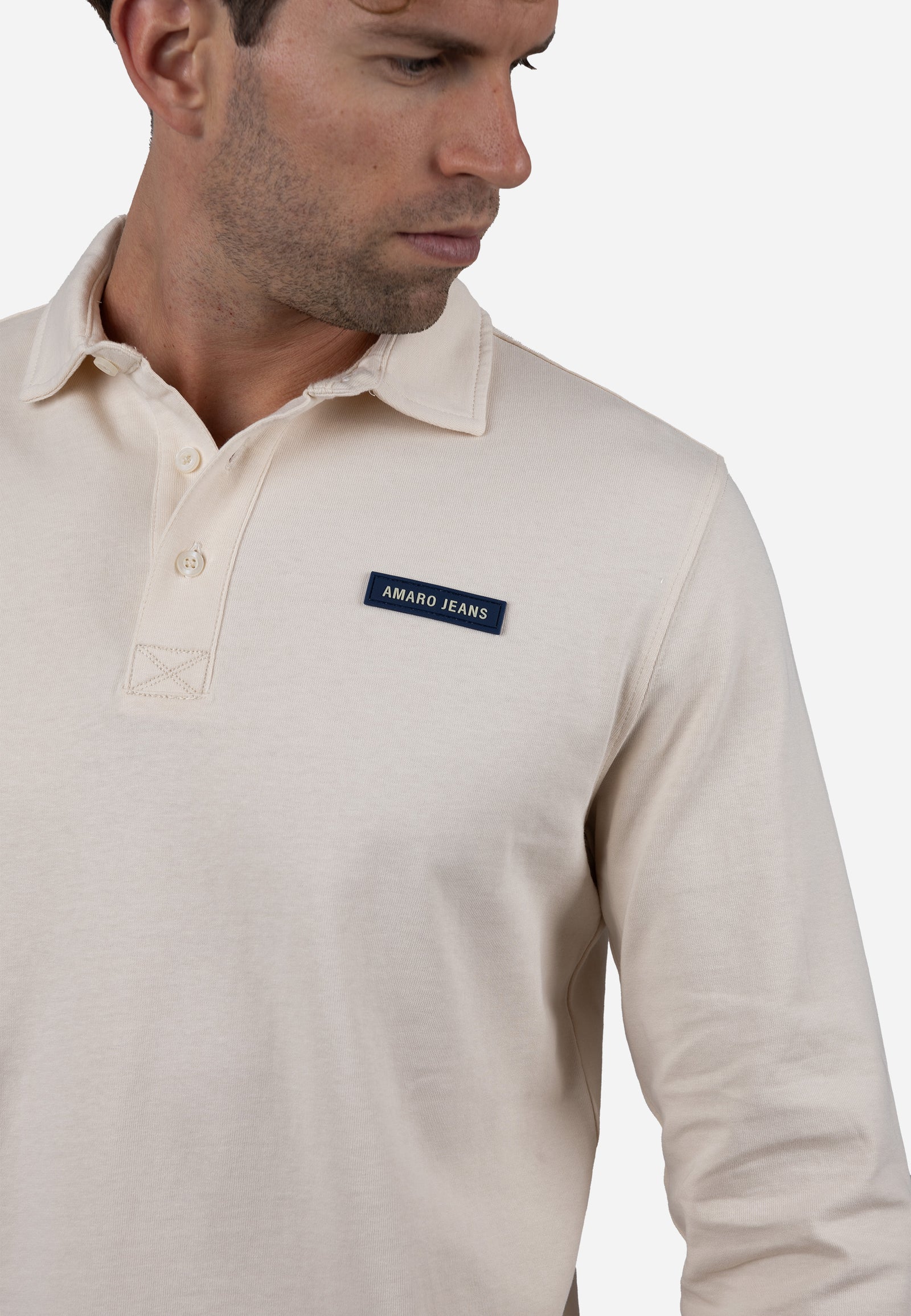 Polo Hombre Manga Larga Punto Liso AMARO Crudo