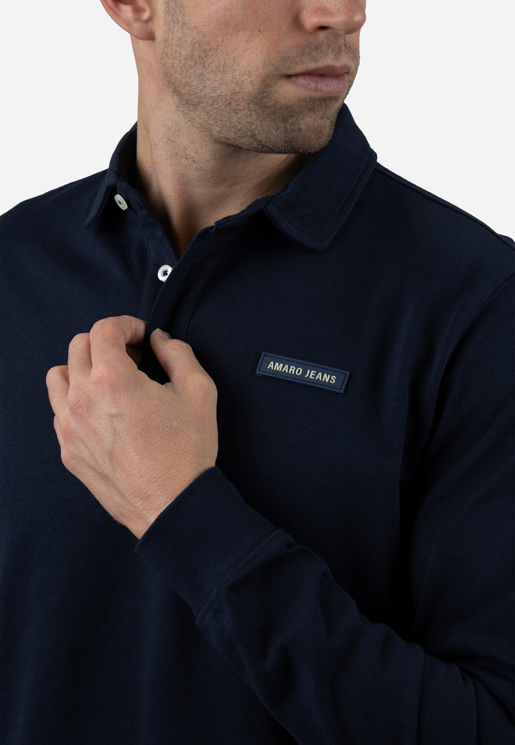 Polo Hombre Manga Larga Punto Liso AMARO Marino