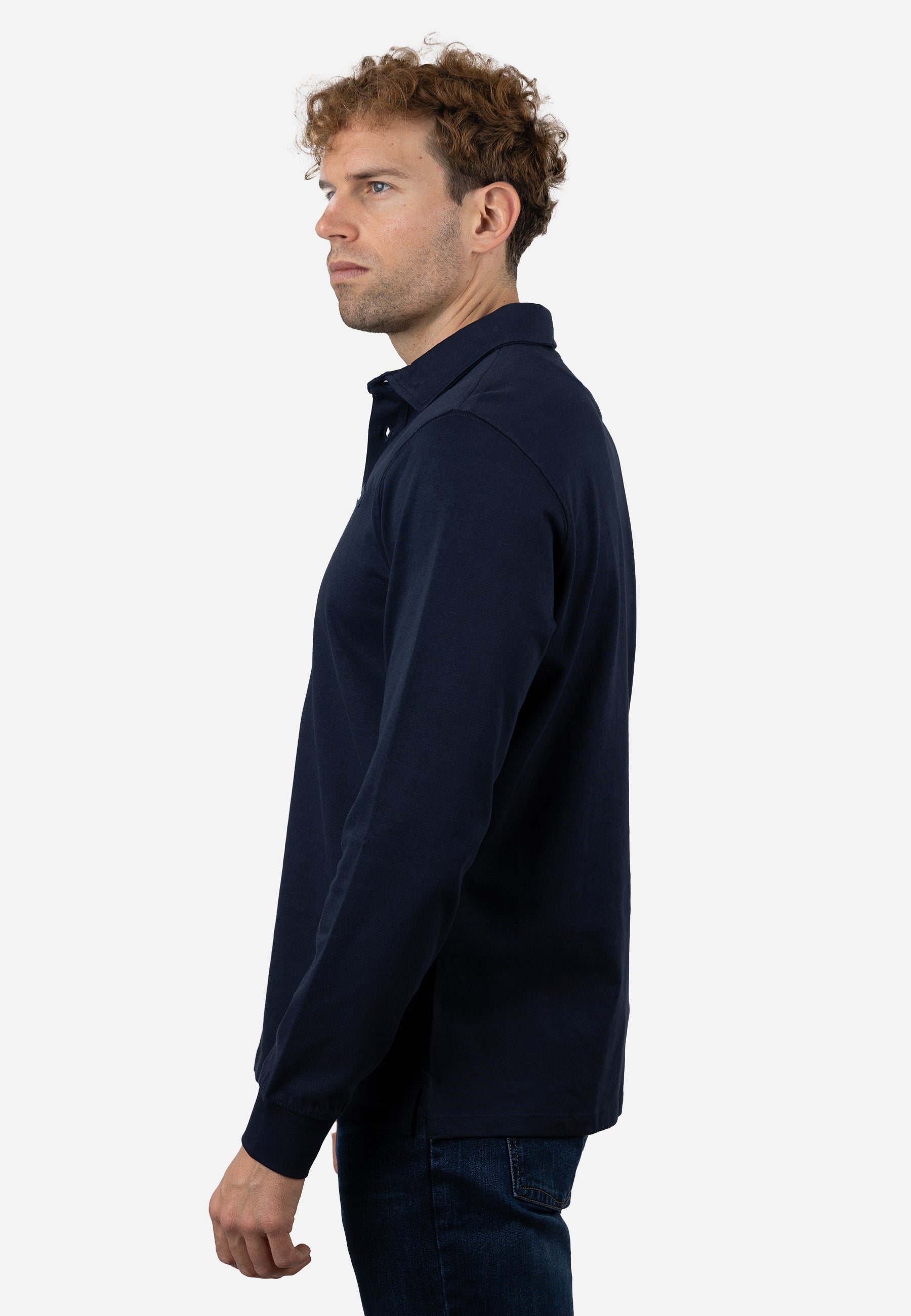 Polo Hombre Manga Larga Punto Liso AMARO Marino