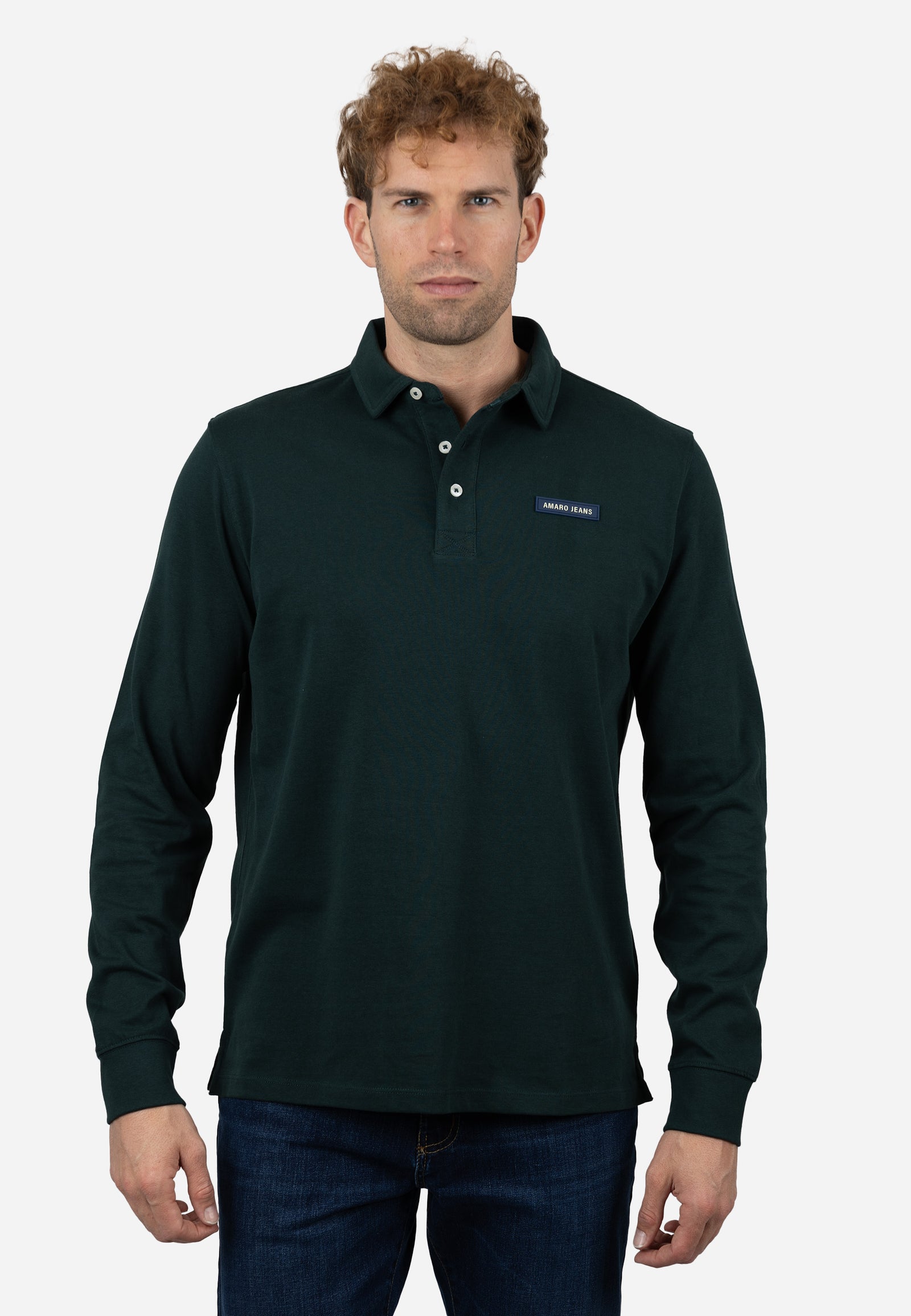 Polo Hombre Manga Larga Punto Liso AMARO Verde