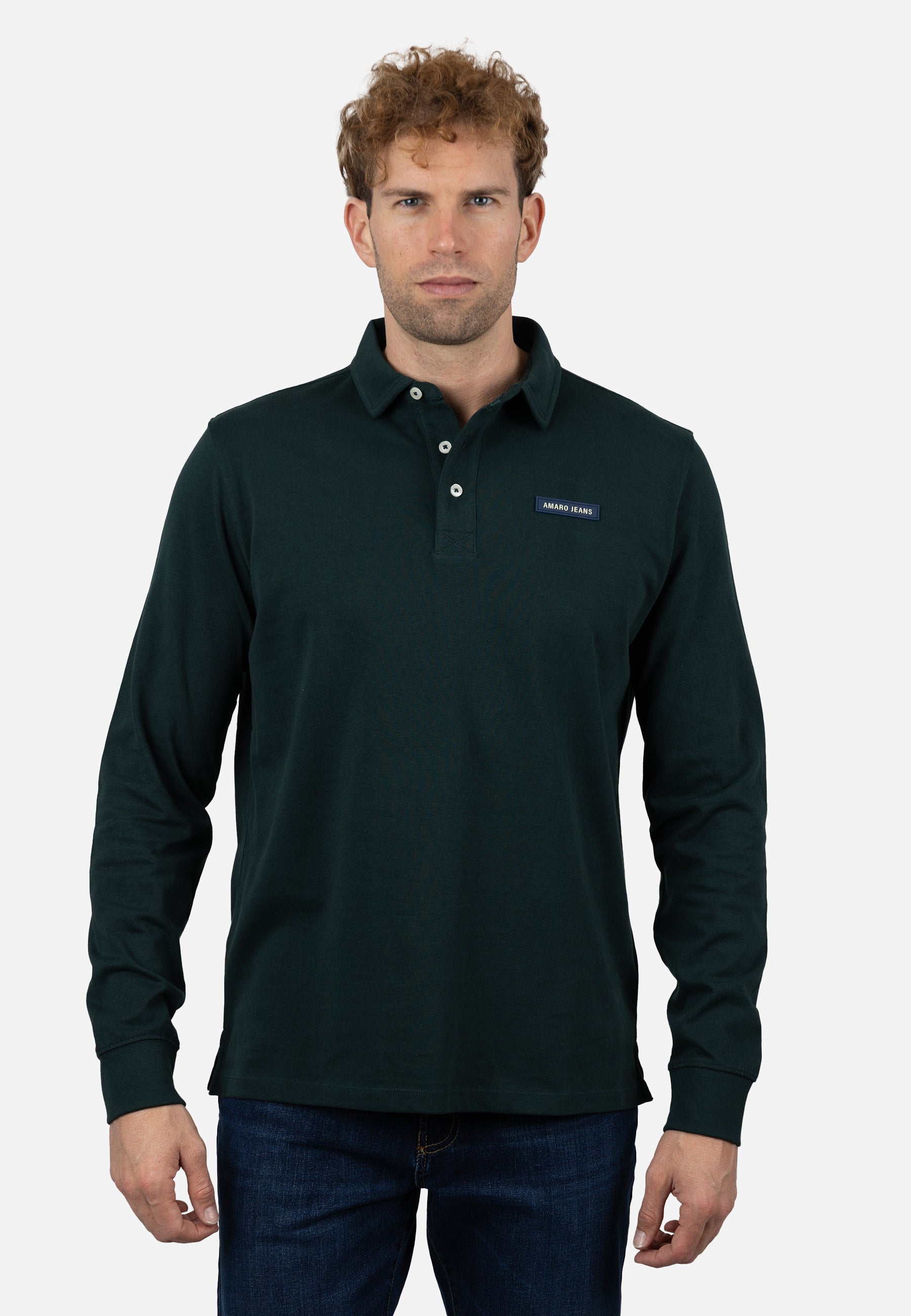 Polo Hombre Manga Larga Punto Liso AMARO Verde