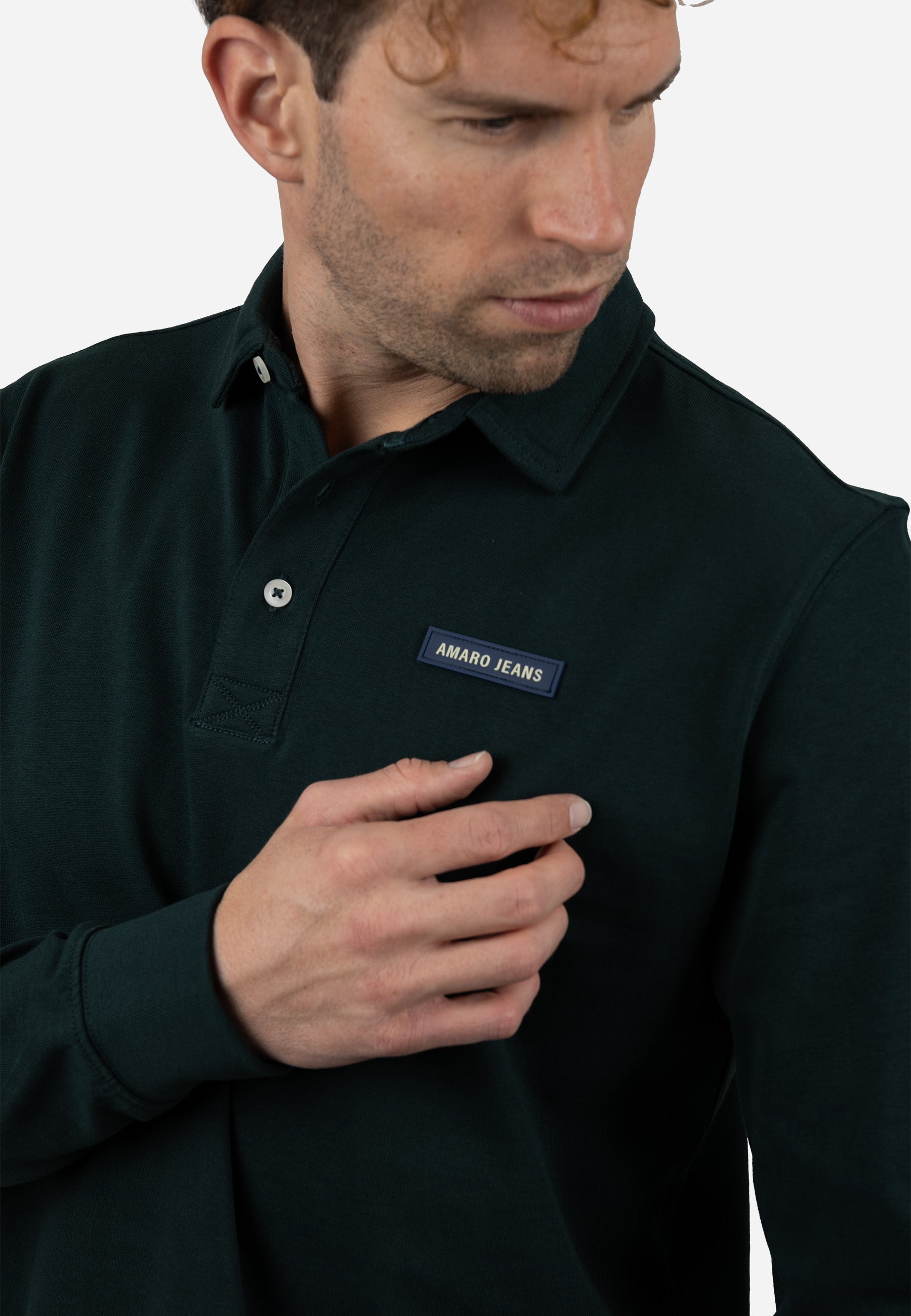 Polo Hombre Manga Larga Punto Liso AMARO Verde