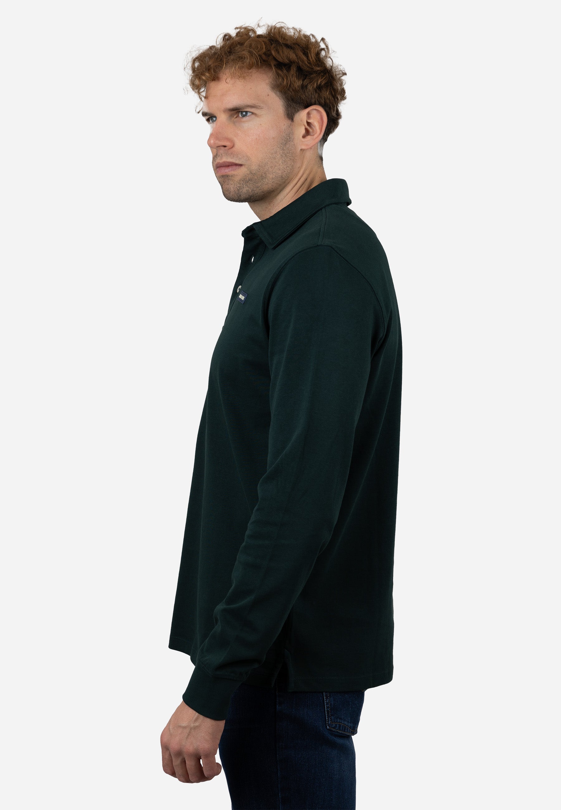 Polo Hombre Manga Larga Punto Liso AMARO Verde