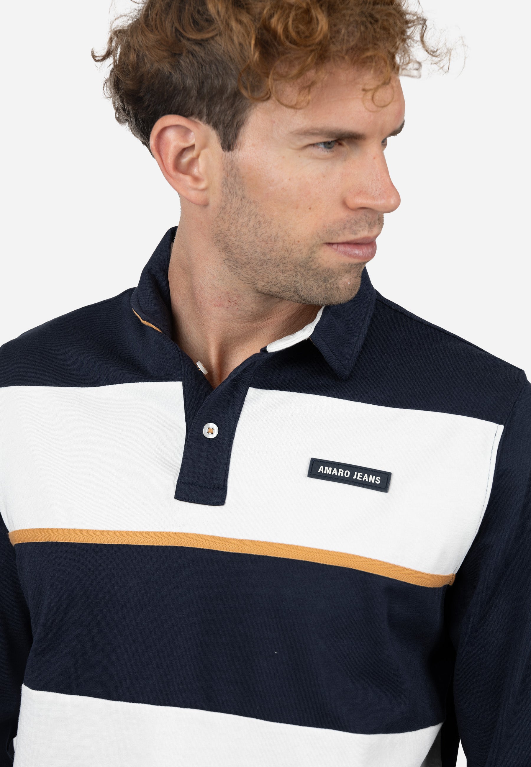 Polo Rugby Hombre Azul Marino y Blanco con Detalles Amarillos