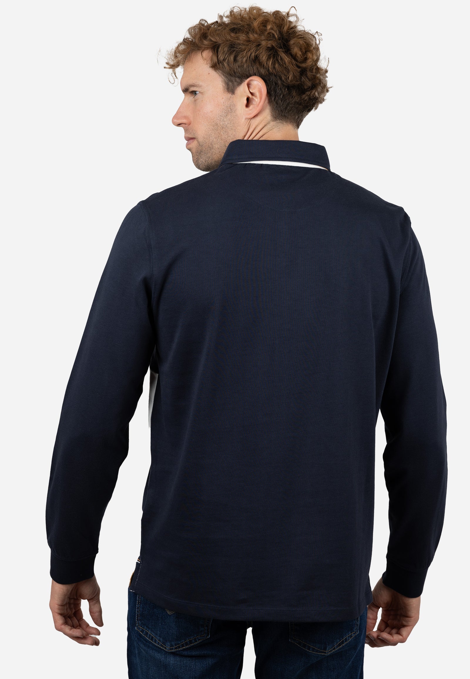 Polo Rugby Hombre Azul Marino y Blanco con Detalles Amarillos