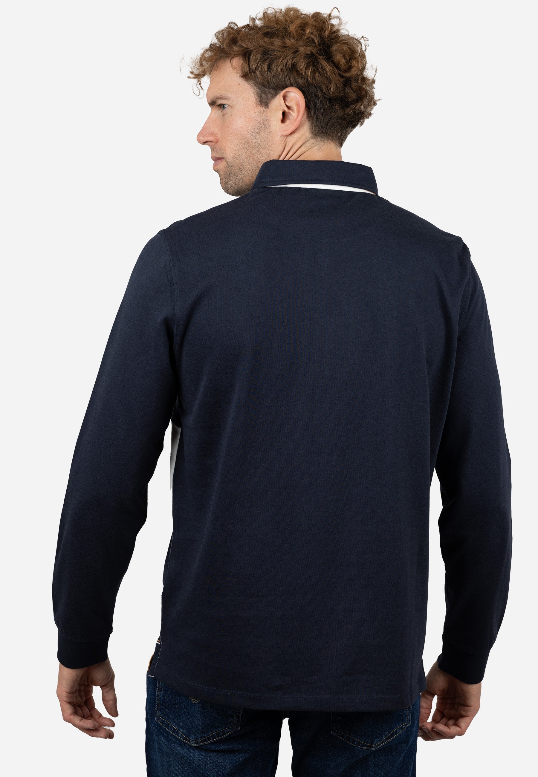 Polo Rugby Hombre Azul Marino y Blanco con Detalles Amarillos