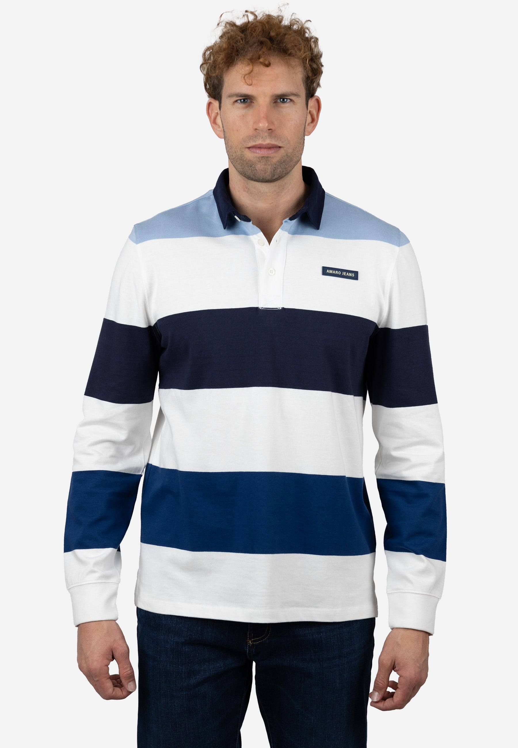 Polo Rugby de Hombre Manga Larga Marino y Celeste