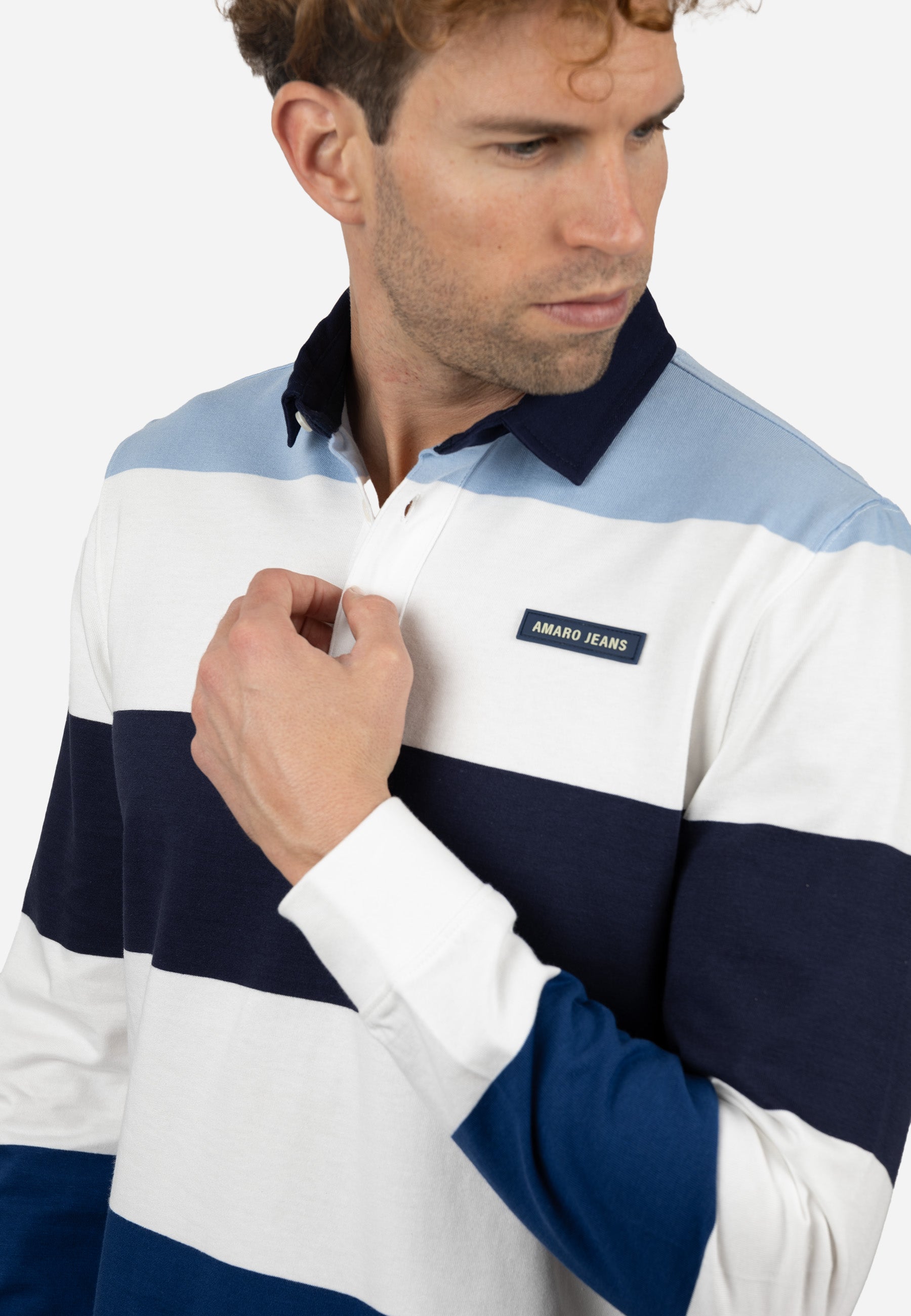 Polo Rugby de Hombre Manga Larga Marino y Celeste