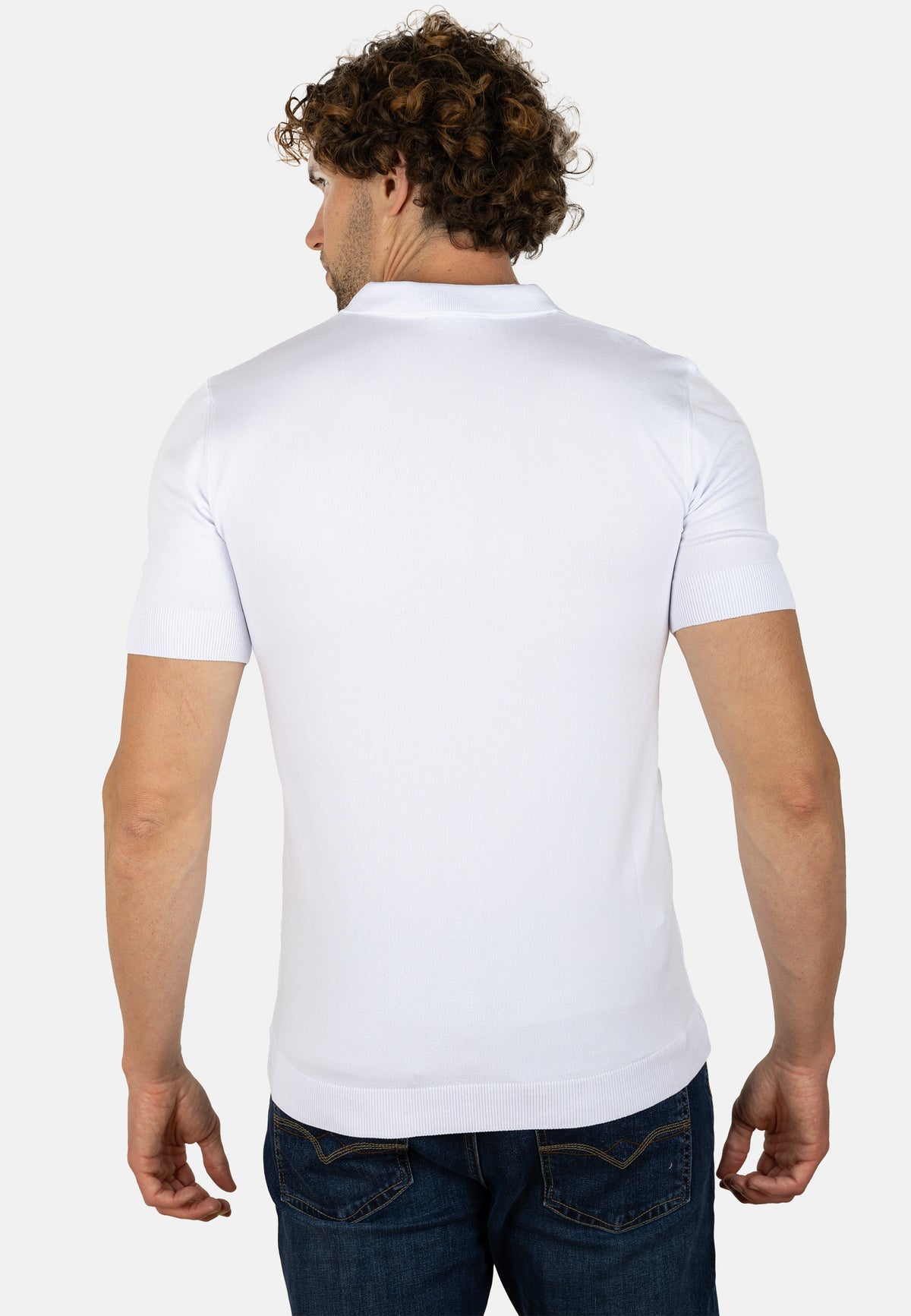 Polo blanco de punto para hombre con cremallera