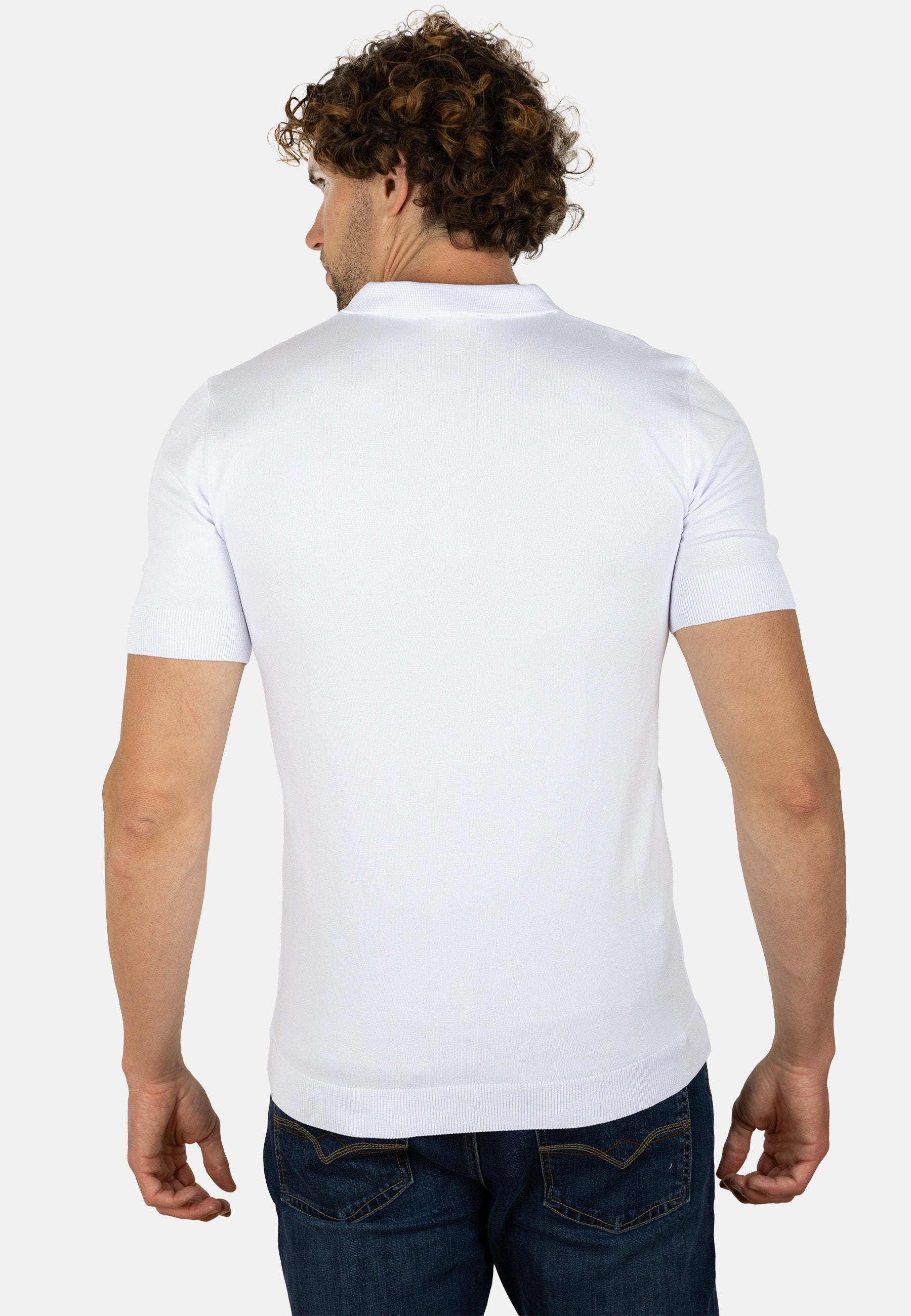 Polo blanco de punto para hombre con cremallera