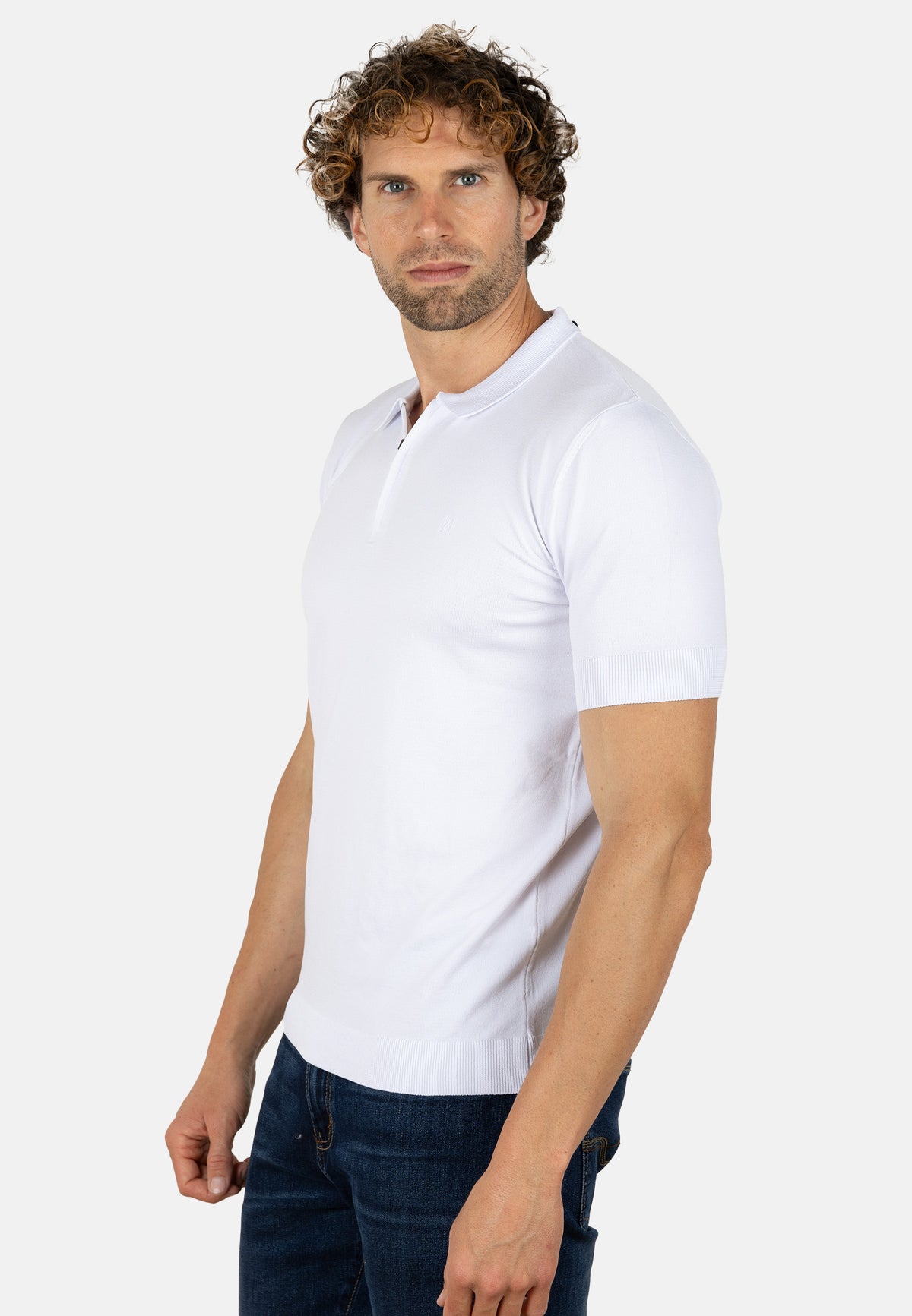 Polo blanco de punto para hombre con cremallera