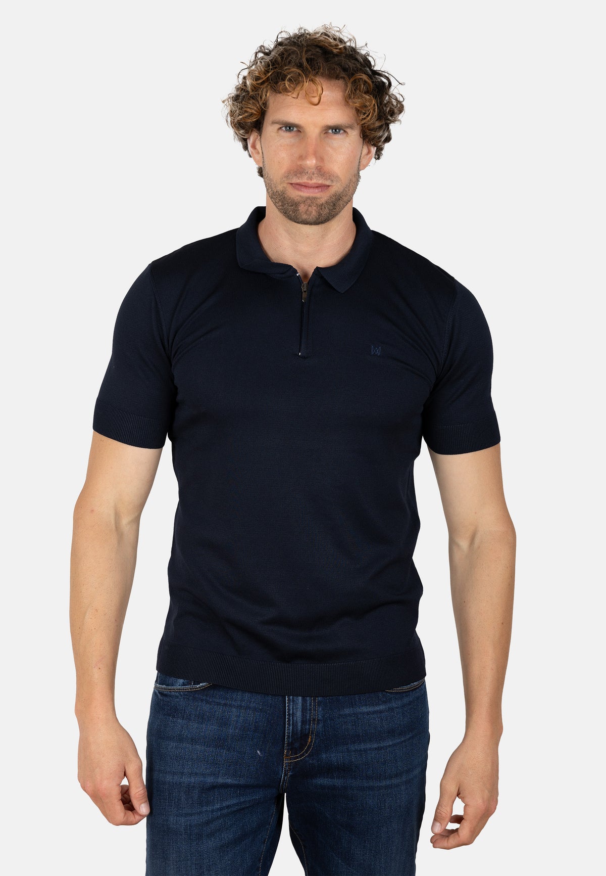 Polo  azul marino de punto para hombre con cremallera